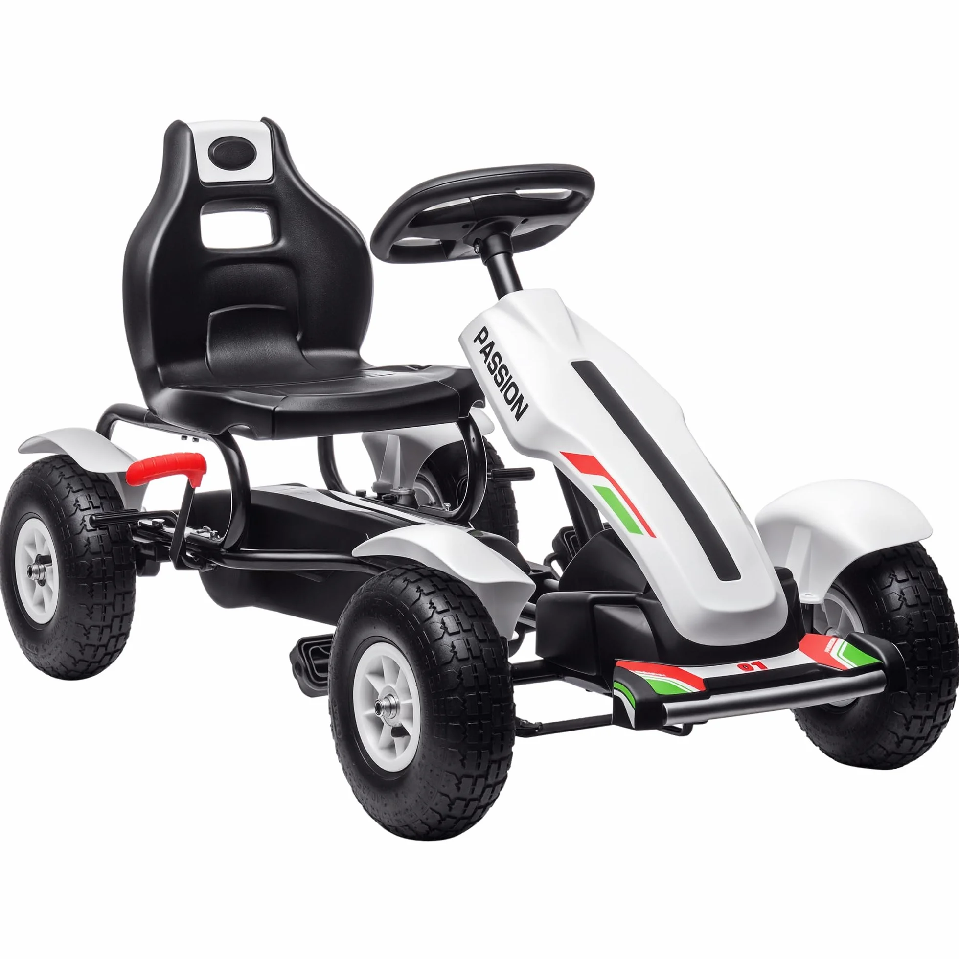 HOMCOM Go Kart a Pedales para Niños de +5 Años Coche de Pedales Infantil con Asiento Ajustable Neumáticos de Goma Freno de Mano para Niños y Niñas Carga 50 kg 121x58x61 cm Blanco