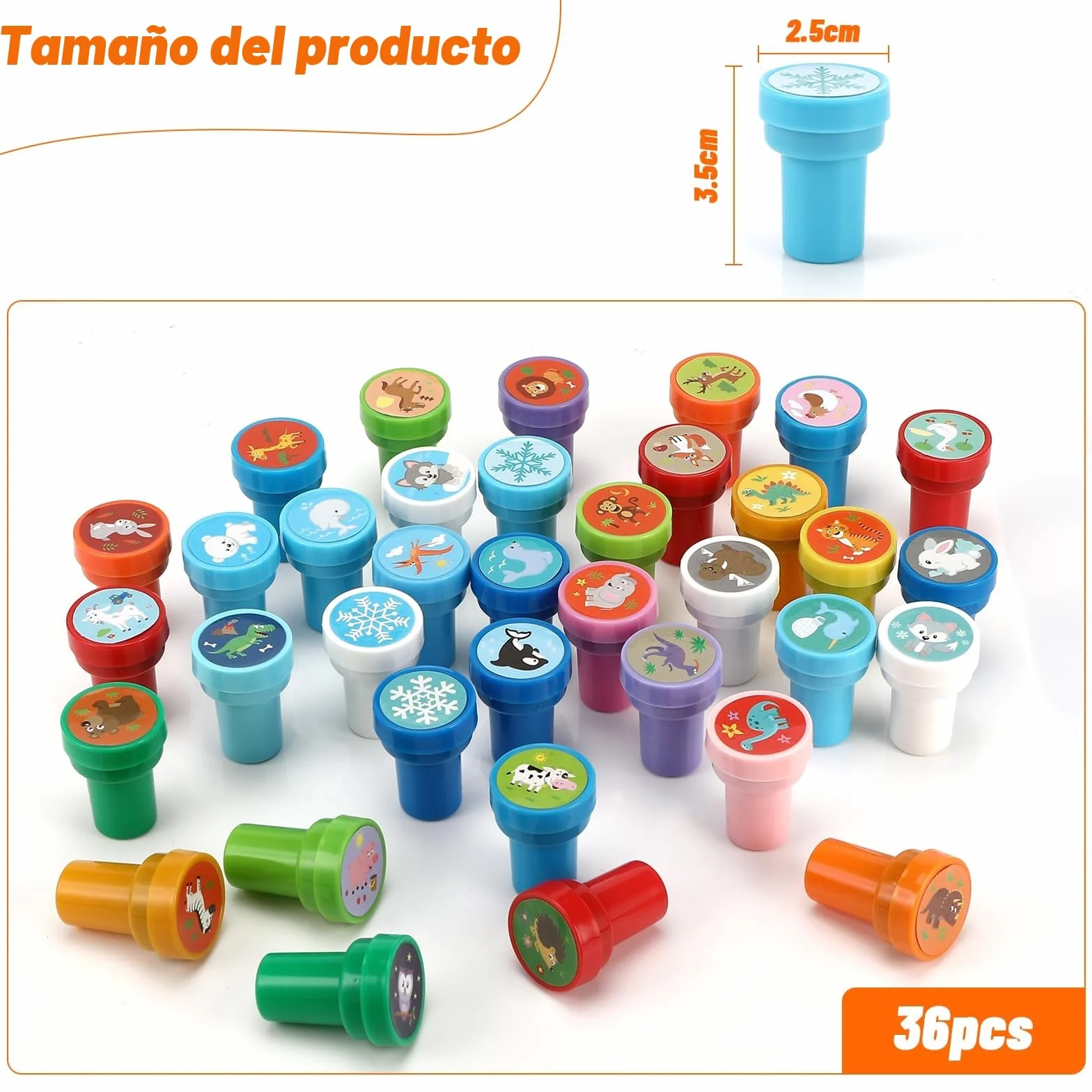 Collazoey 36 Piezas Sellos para Niños, Juego de Sellos de Animales Multicolores, Sellos Autoentintables para Niños,para Regalos de Fiestas Infantiles,Llenador de Bolsas de Regalo,premios Escolares