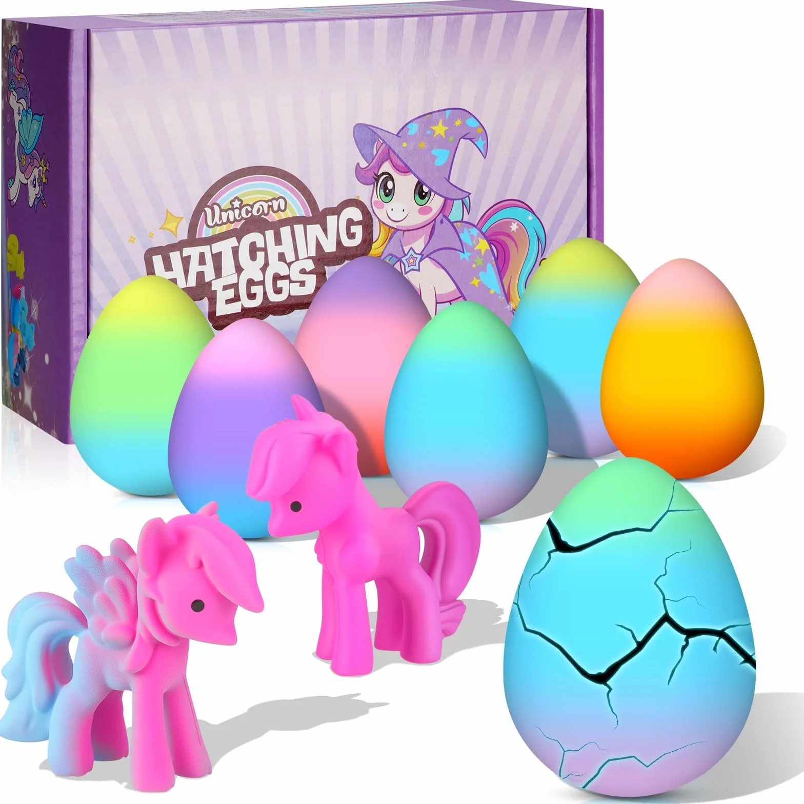 Unicornio Eclosionando Huevos Arcoíris, 6 Huevo de Unicornio Juguete para incubar en Agua, Caja Sorpresa para Eclosión Mágica para Niños Niñas Regalos para Cumpleaños Pascua