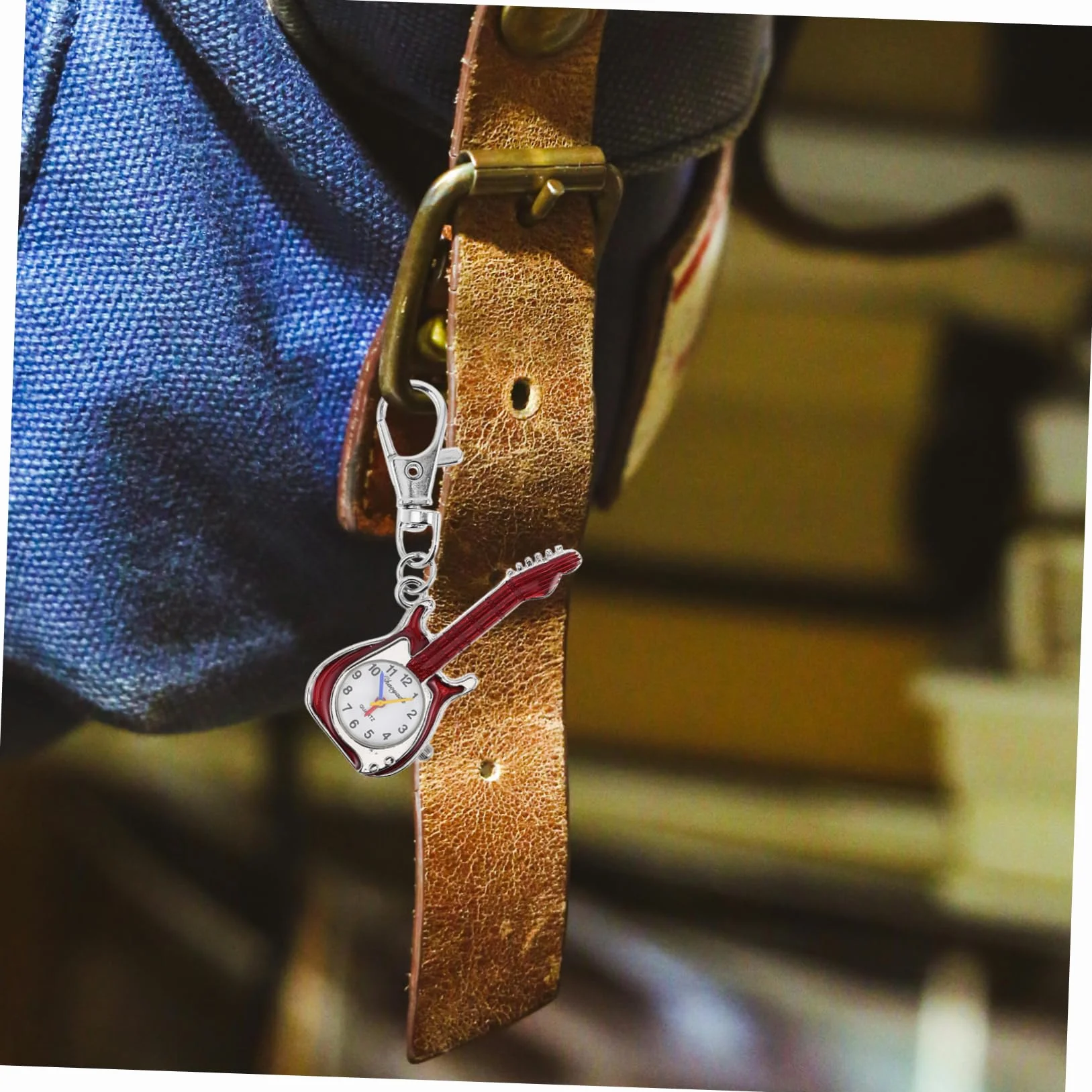 Reloj Llavero Forma de Guitarra para Niños, Reloj de Bolsillo de Cuarzo Compacto Portátil