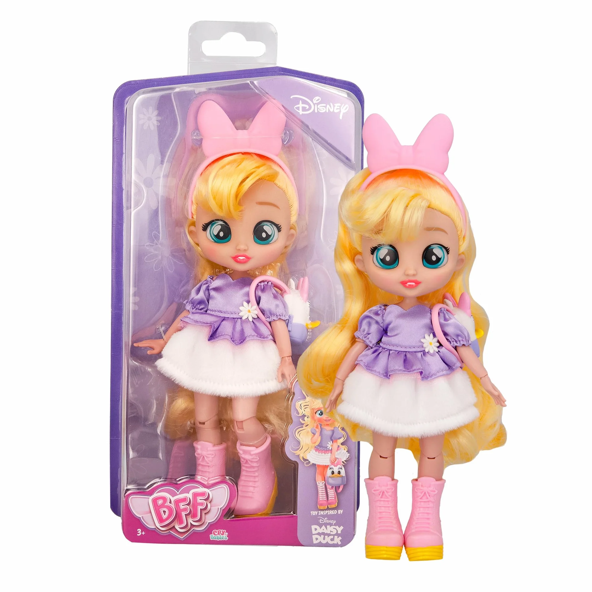 BFF by BEBÉS LLORONES Disney Daisy, Muñeca Articulada para Jugar A Vestir, Accesorios Inspirados En Daisy Duck, Juguete para Niños y Niñas a Partir de los 3 Años