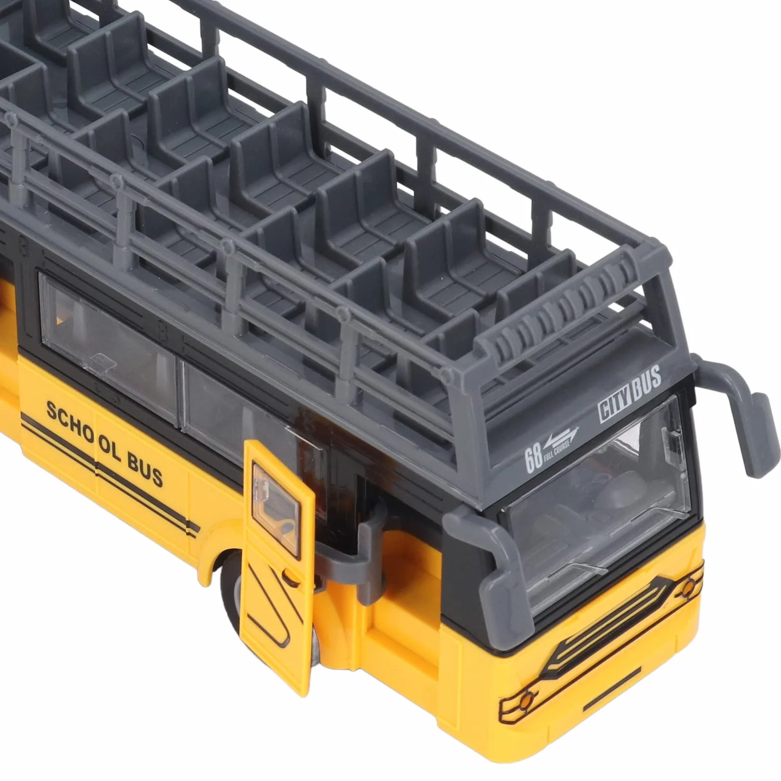 Autobús de Control Remoto, 4 Canales Electrónicos, Puertas de Apertura, Función de Aceleración, Autobús RC de Dos Pisos para Niños de 3 Años en Adelante (Autobús Escolar QH204 7)