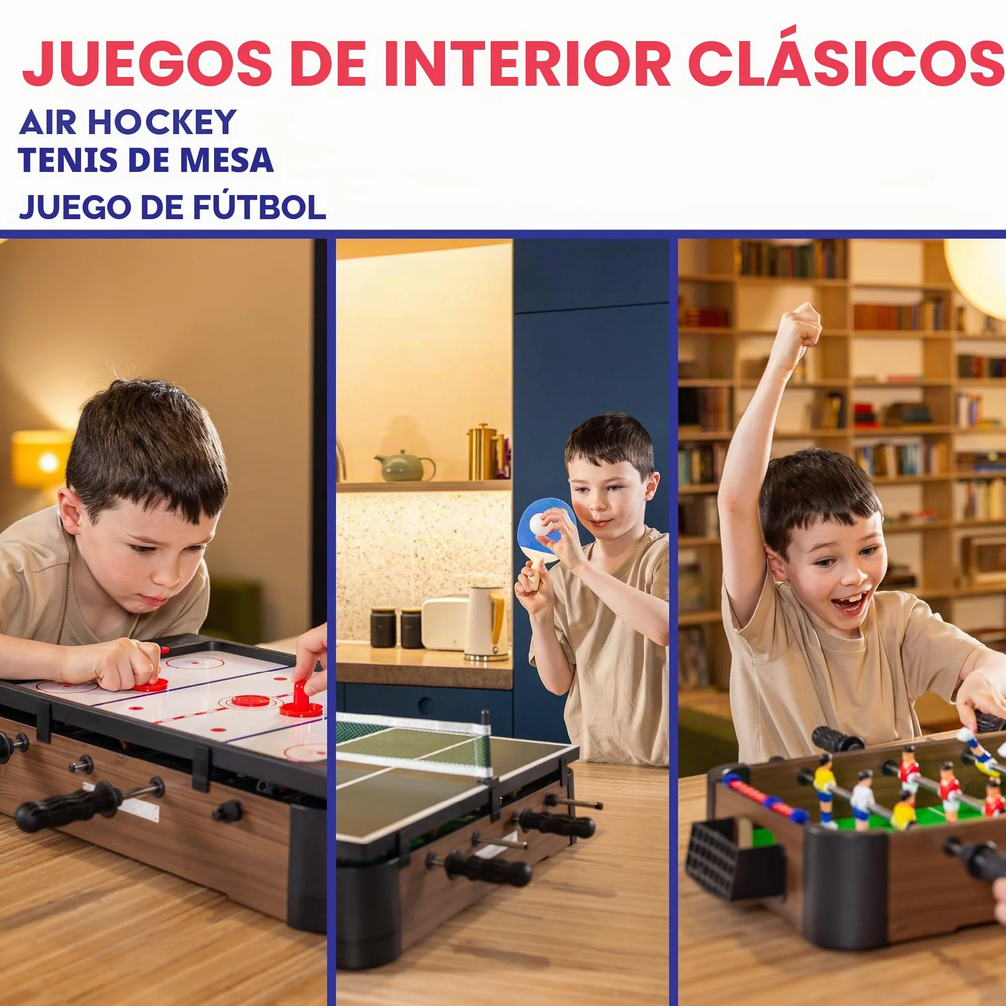 Toyrific Powerplay - Juego de Mesa 3 en 1, Juego de Mesa multijuego, Mini fútbol, Hockey y Tenis de Mesa, mesas de Billar Deportivas, Talla única