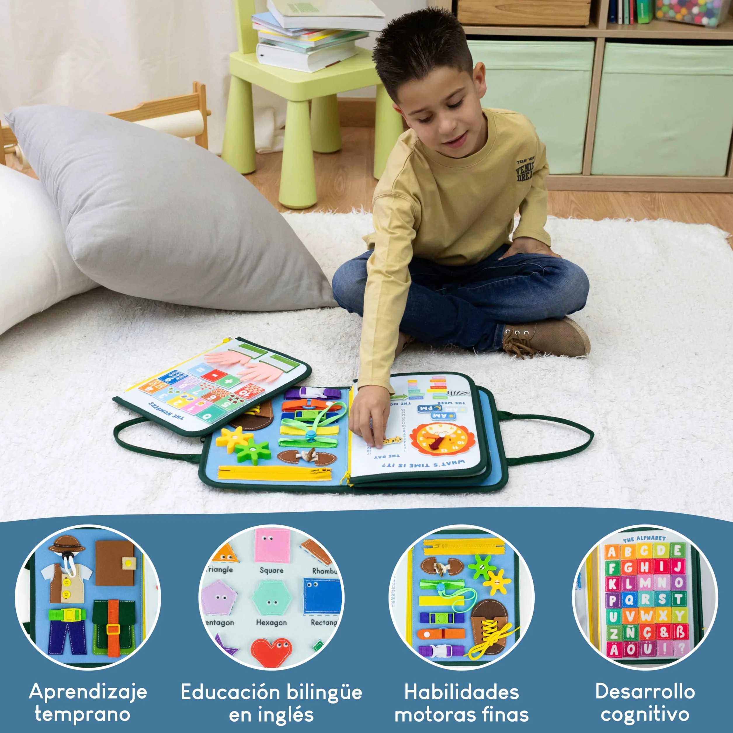 BONNYCO Busy Board Montessori de Fieltro, Maletin de Paneles Sensoriales Montessori. Tablero Busy Book, Juguetes Educativos Motricidad Fina. Juguetes Regalos para Niños y Niñas Cumpleaños, Navidad