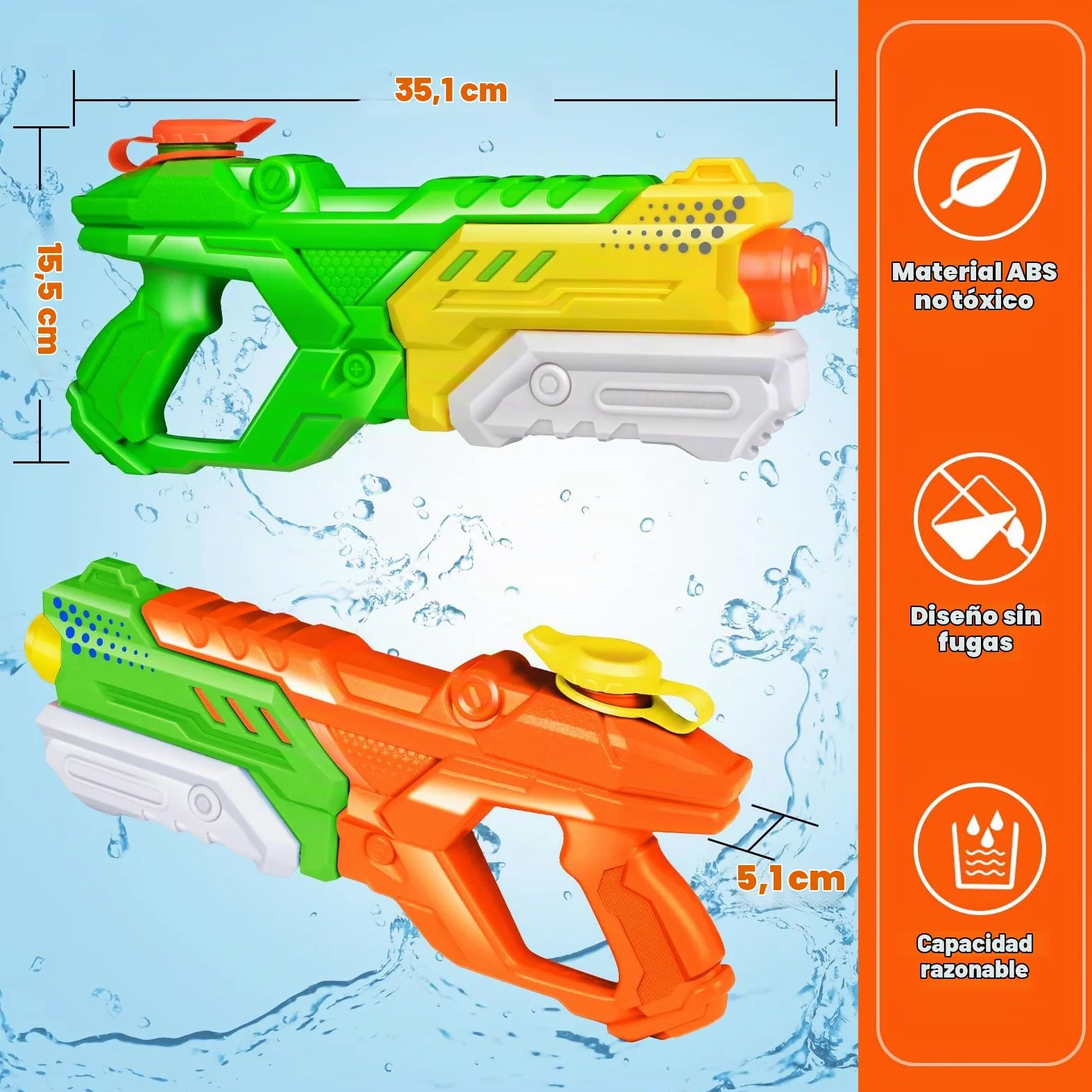 Pistola de Agua para Niños Y Adultos, 3 Pack_ con 600ML de Alta Capacidad de Disparo hasta 8-10m De Distancia Pistola de Chorro de Agua Jugue para Piscina de Verano Fiesta en la Playa