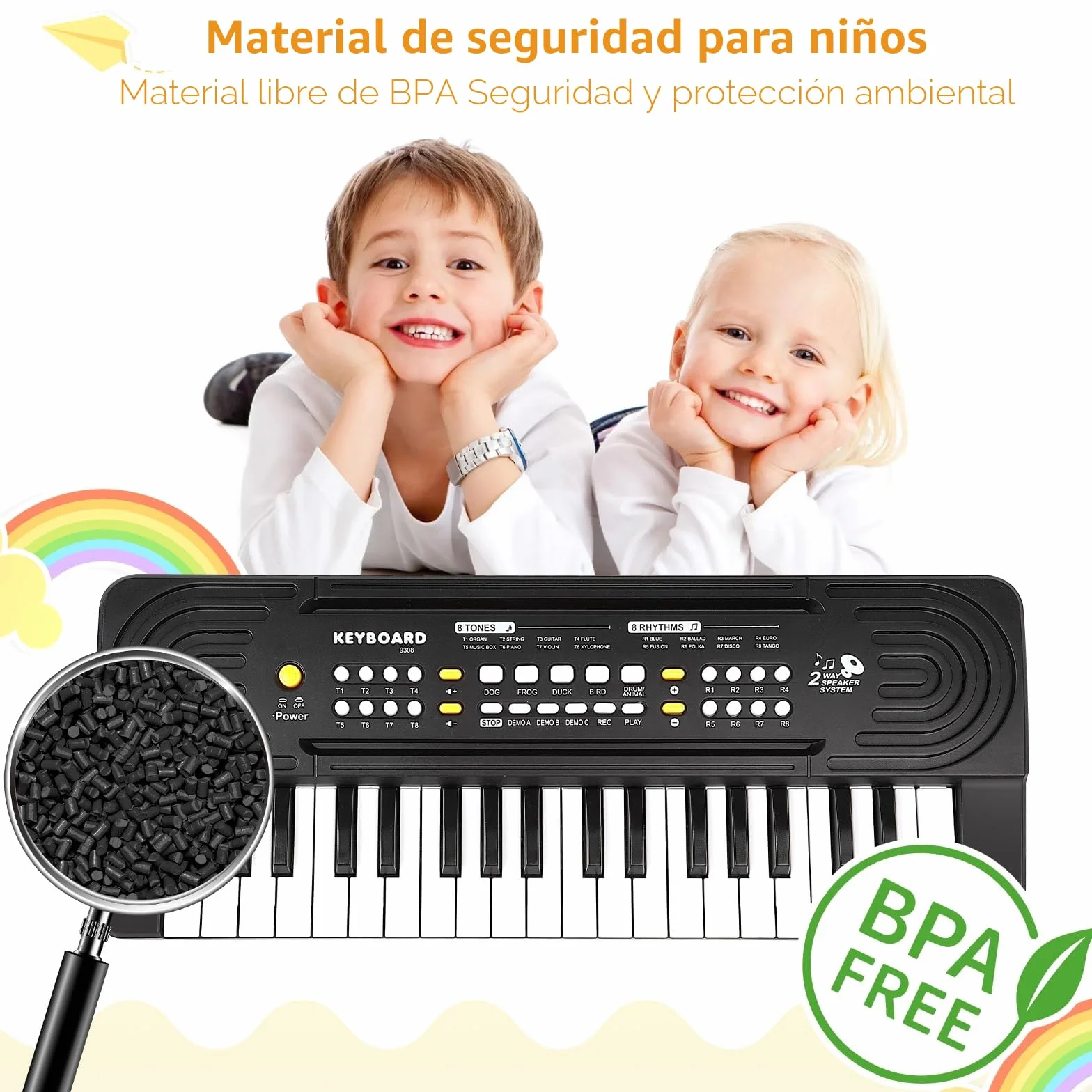 Piano Electrico Infantil con Micrófono, 37 Teclas Multifunción Piano para Niños, Organo Electronico Portátiles Calidad de Sonido HD, Doble Alimentación, Educativa Musical Regalo 3+ Años
