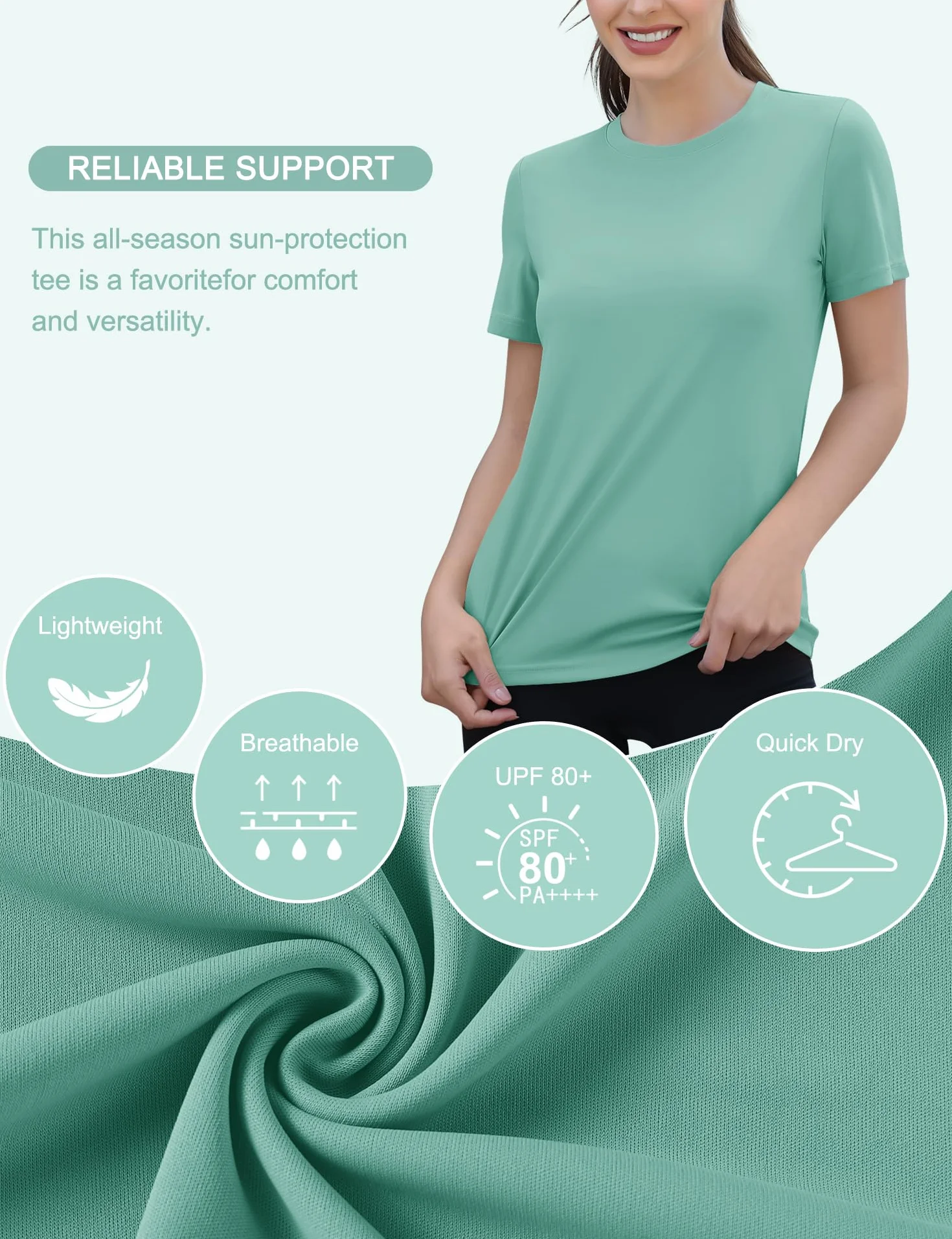 Rapbin Camiseta Deportiva Mujer Manga Corta UPF 50+ Transpirable Cuello Redondo Fitness Correr