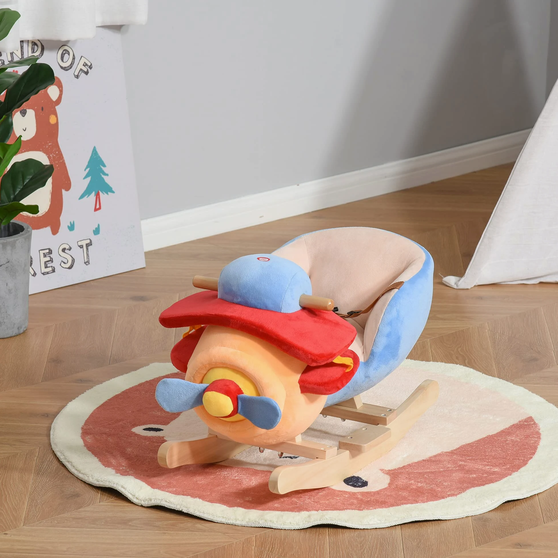 HOMCOM Caballo Balancin Niño Avion Peluche+Musica Cinturon Seguridad Caballito Infantil