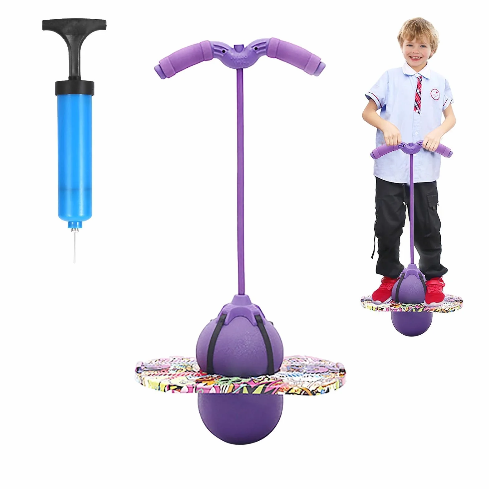 MeYuxg Saltador Niños, Pelota Saltarina Niños, 100 kg de Capacidad de Carga, Pogo Stick Adulto Niños, Skip Ball con Asa, Pogo Saltarin para Entrenamiento del Equilibrio y Deportes (Morado)
