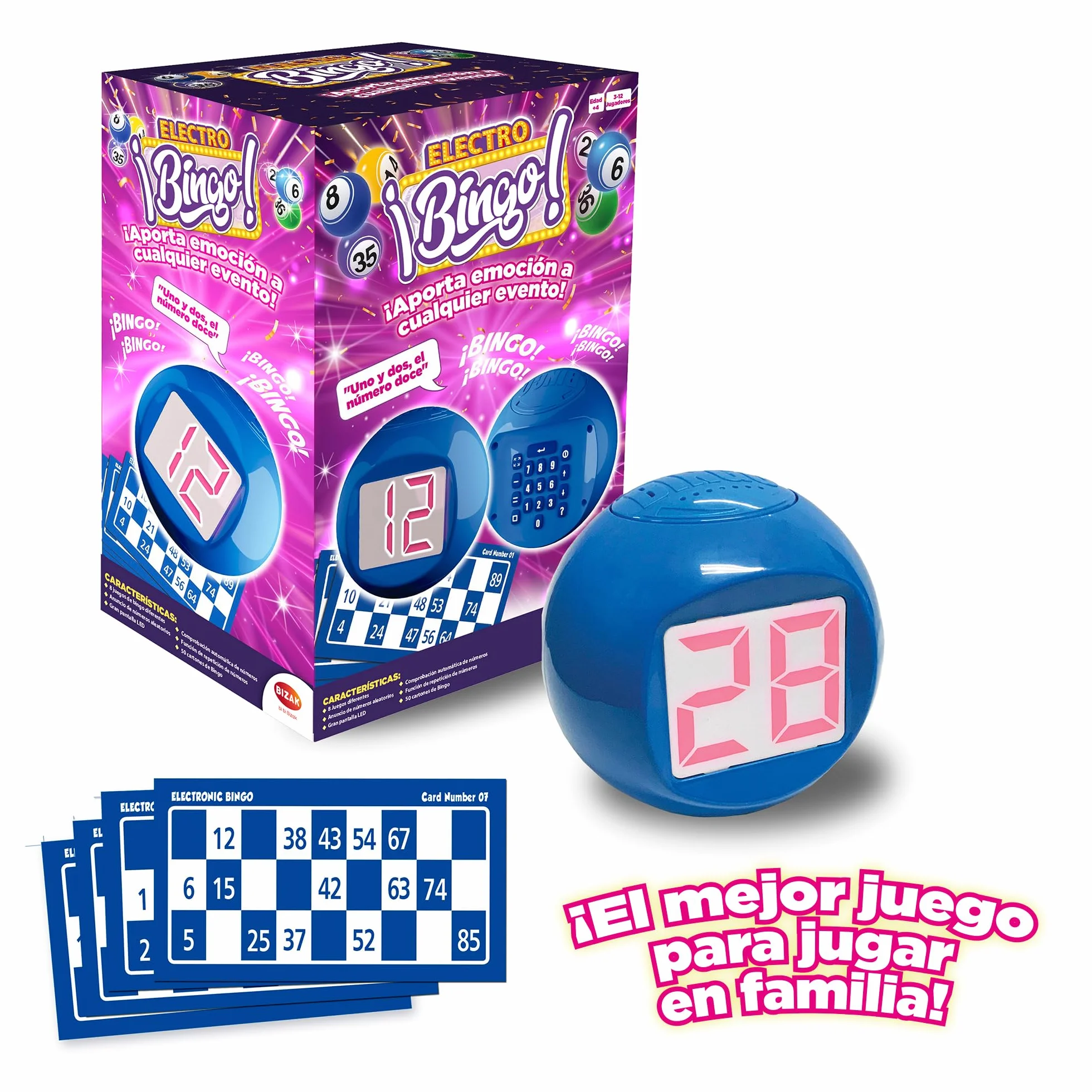 Bizak Electrobingo, Bingo electrónico con Sonido, Juego de Mesa Familiar, para Jugar con Amigos, Regalo de Juego Infantil niños y niñas Desde 4 años de Edad (61832162)