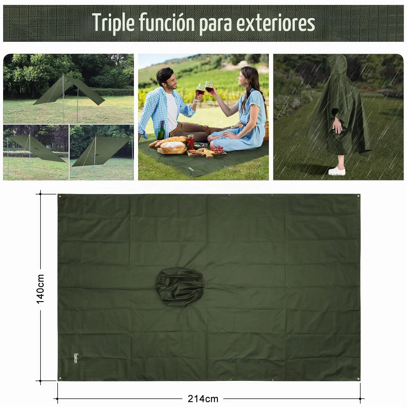Poncho Impermeable Reutilizable con Capucha Ligero Chubasquero para Hombre Mujer Excursionismo Camping