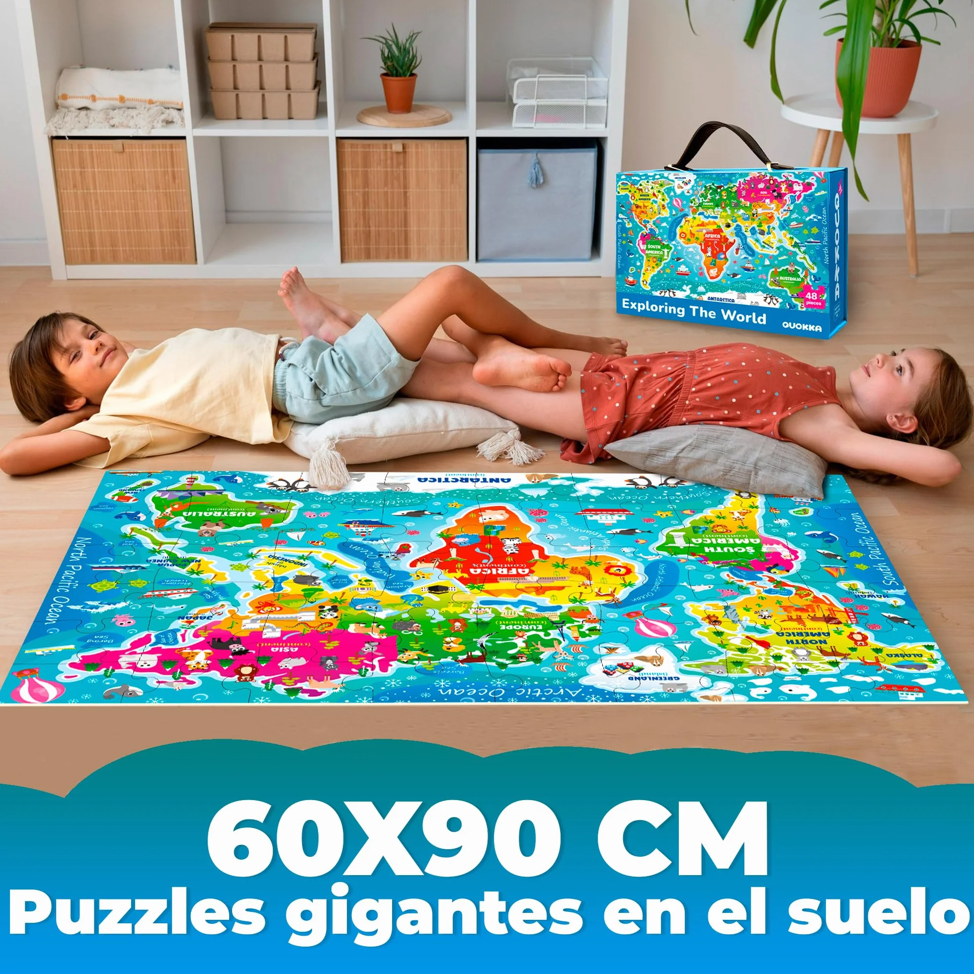 QUOKKA Puzzle Mapa Mundi Infantiles 3 4 5 Años - 60x90 cm 48 Piezas Puzzle XXL Gigante de Suelo para Niños 5 6 Años - Grande Juguete Mundo - Regalo Educativo para Niños y Niñas de 2 a 6