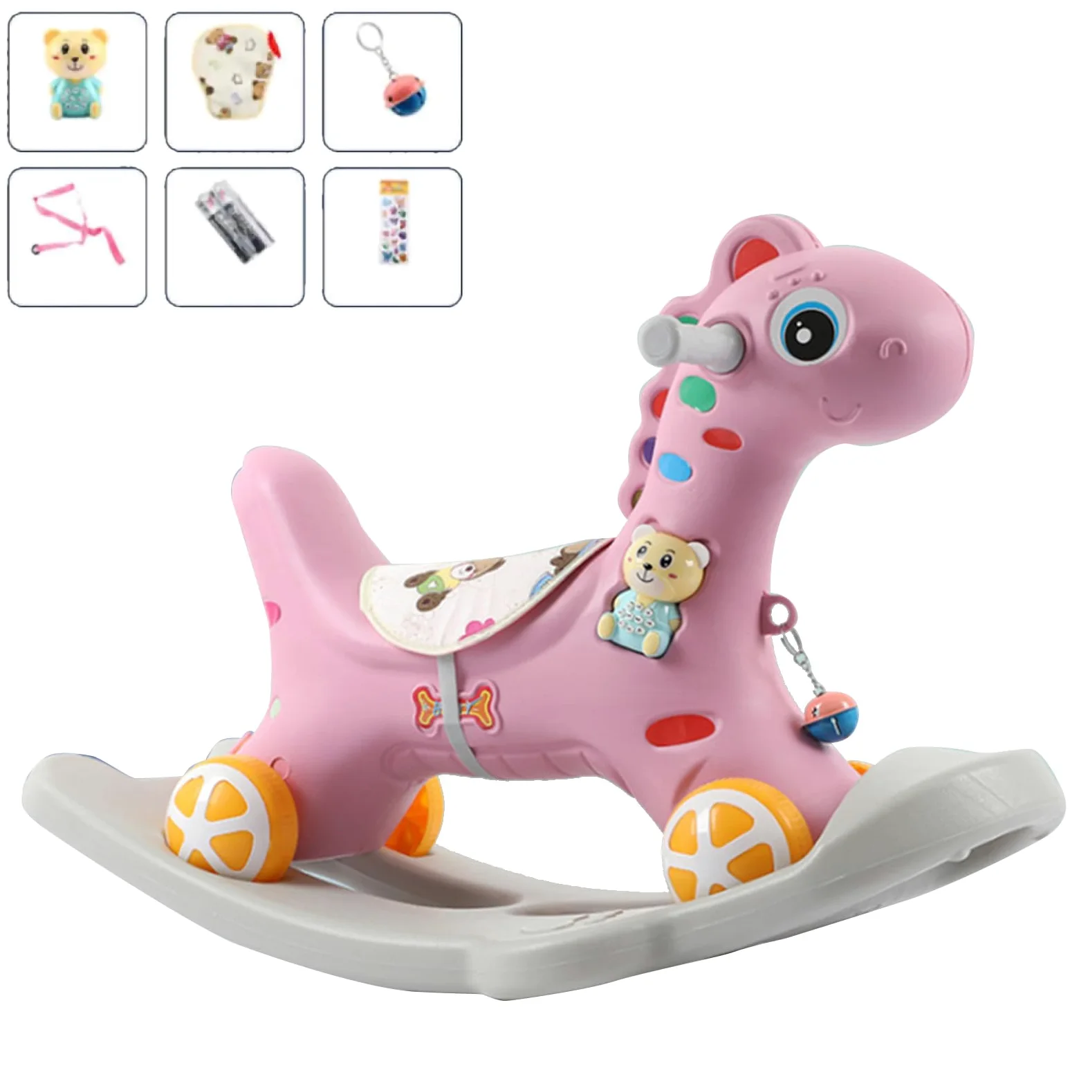 Caballo Balancín para Niños Mayores de 3 Años Lindo Paseo en Caballo Balancín con Respaldo Desmontable para Jugar en Interiores Diseño Seguro y Resistente (Rosa)