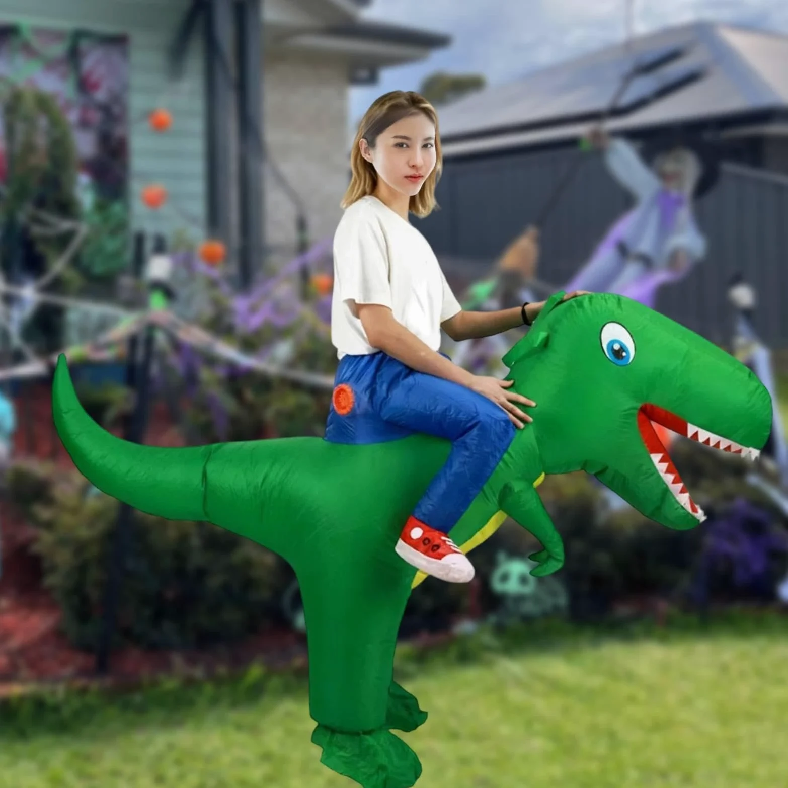 F Fityle Disfraz inflable dinosaurio cuerpo completo, disfraz fiesta elegante, cosplay para actuación en