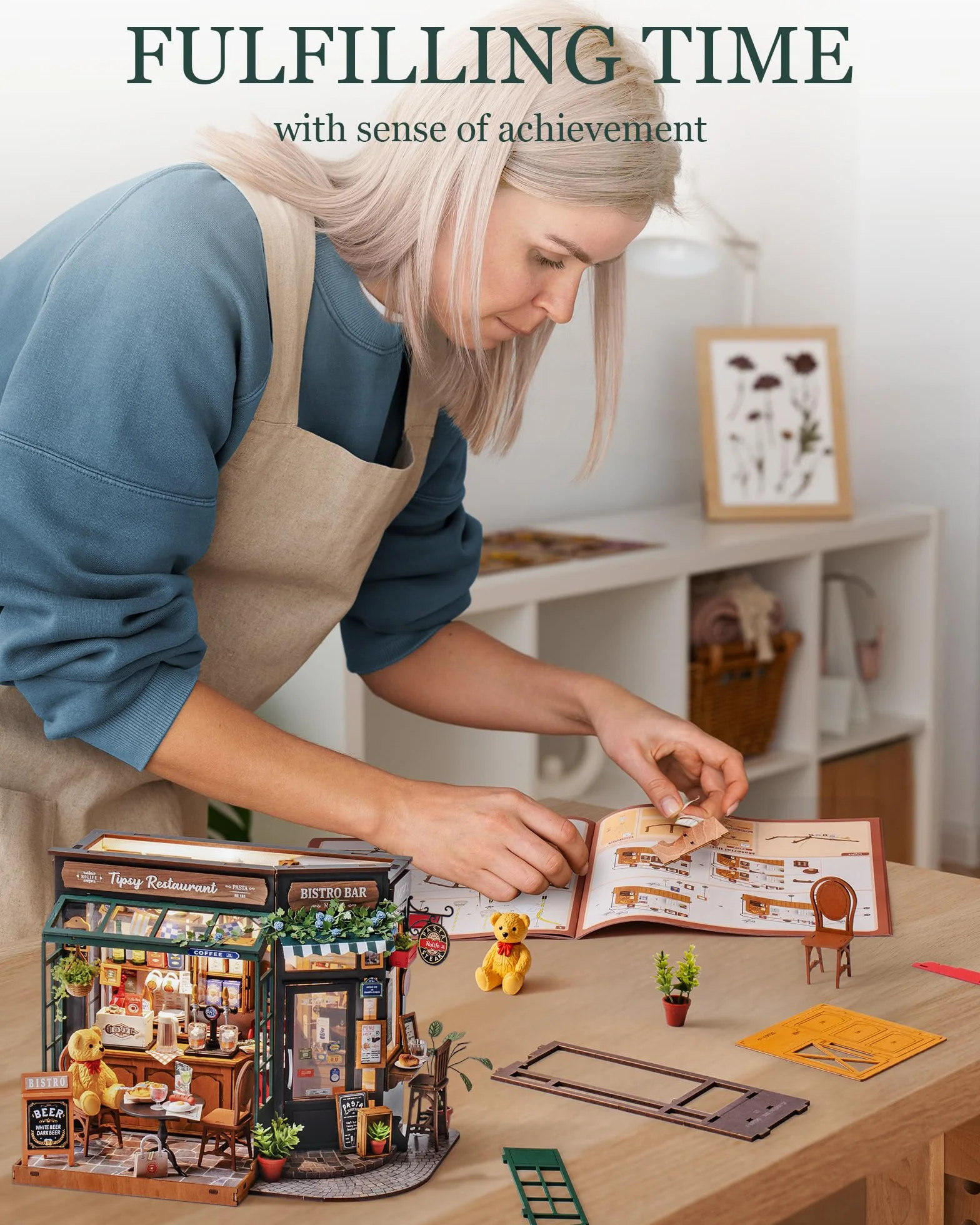 Rolife DIY Casa Miniatura Kit Bistro Bar - Kits de Maquetas para Adultos, Rolife Maquetas, Casas Miniaturas para Montar, Decoración para Casa Pequeña, Escritorio y Estante de Libros