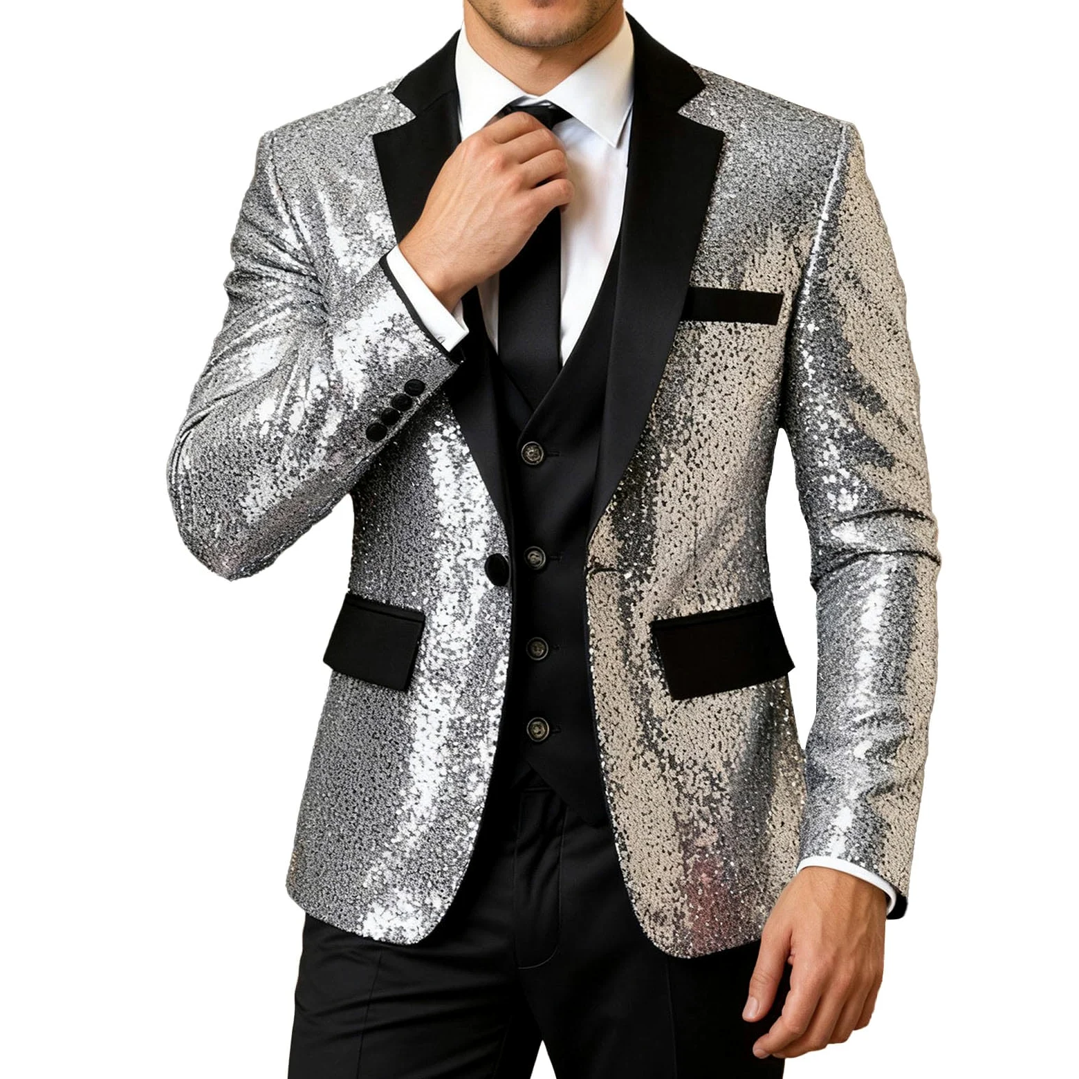 Disfraz de carnaval con lentejuelas para hombre, con alas para escenarios y fiestas, manga larga