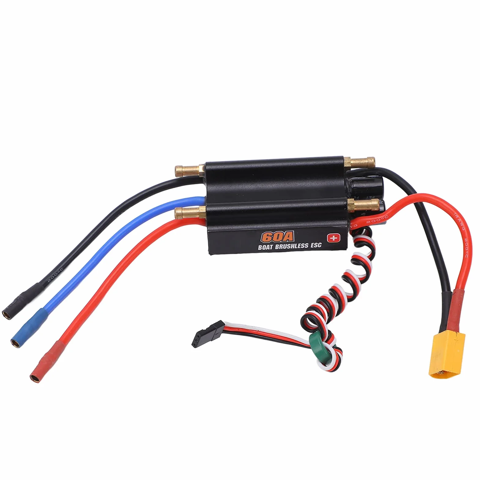 Uxsiya Controlador de Velocidad Electrónico 2‑6S, Enfriamiento Rápido Drenaje de Doble Canal a Prueba de Agua 60a sin Escobillas ESC Menor Consumo de Energía para Modelo de Barco