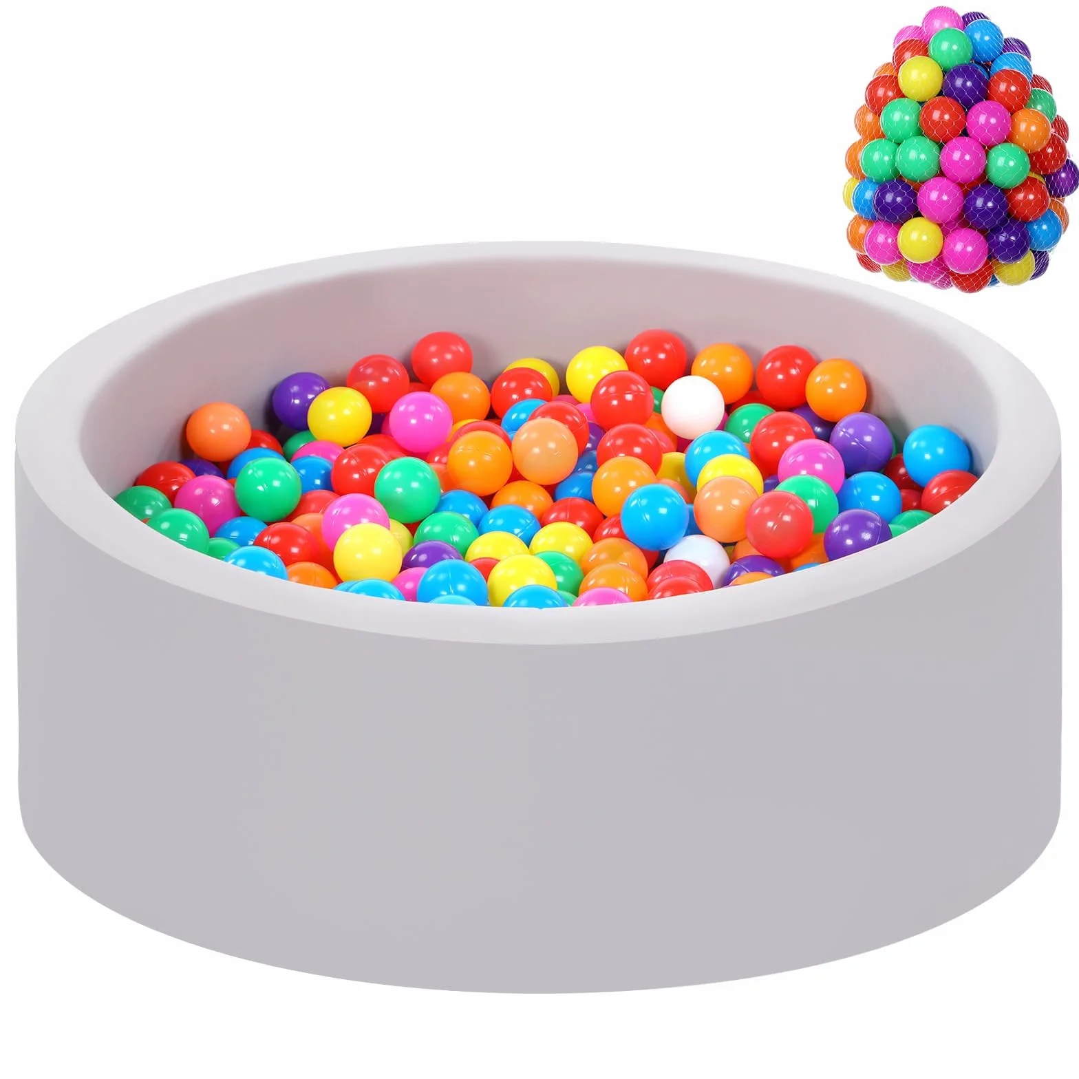 Piscina de bolas para bebés con 100 bolas tricolores, Bolas para piscina de bolas para bebés con bolas de plástico incluidas Piscina de bolas redonda suave plegable grande para niños pequeños Interior