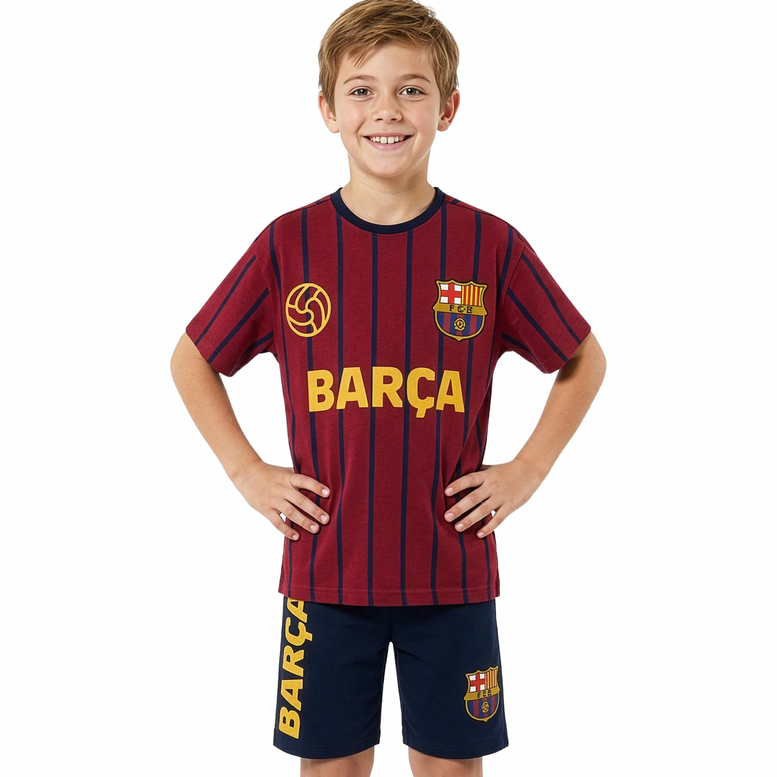 Real Madrid FC Barcelona Pijama Niño Algodón Camiseta Manga Corta Pantalón Corto Verano