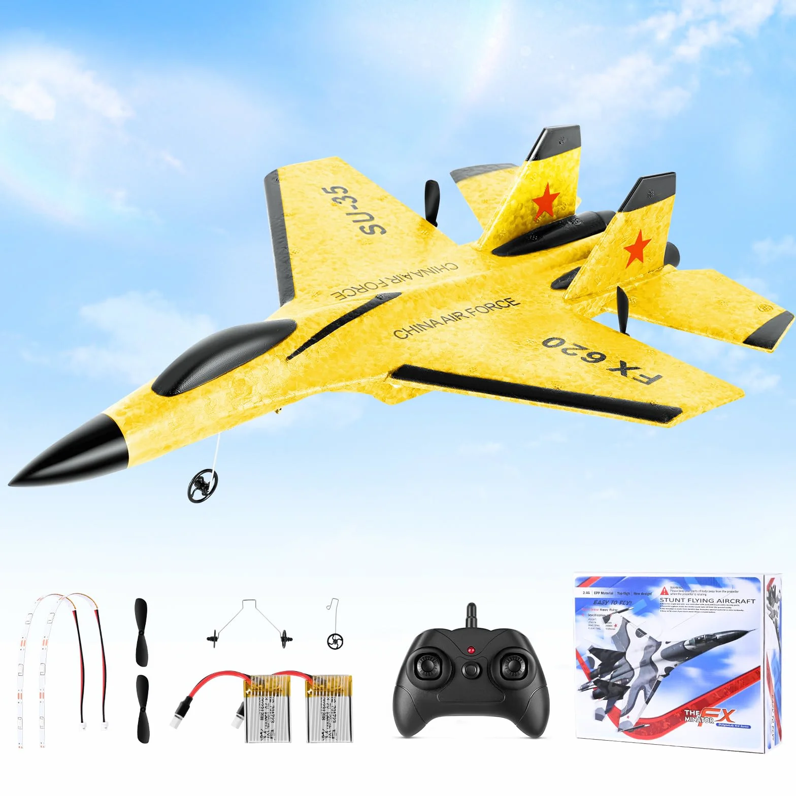 Avión de Control Remoto, Avión RC de 2,4GHz, 2 Modos de Inicio, Aviones de Control Remoto con Sistema de Vuelo Giroscópico de 3 Ejes, Luz Nocturna LED y Carga USB para Principiantes y Niños