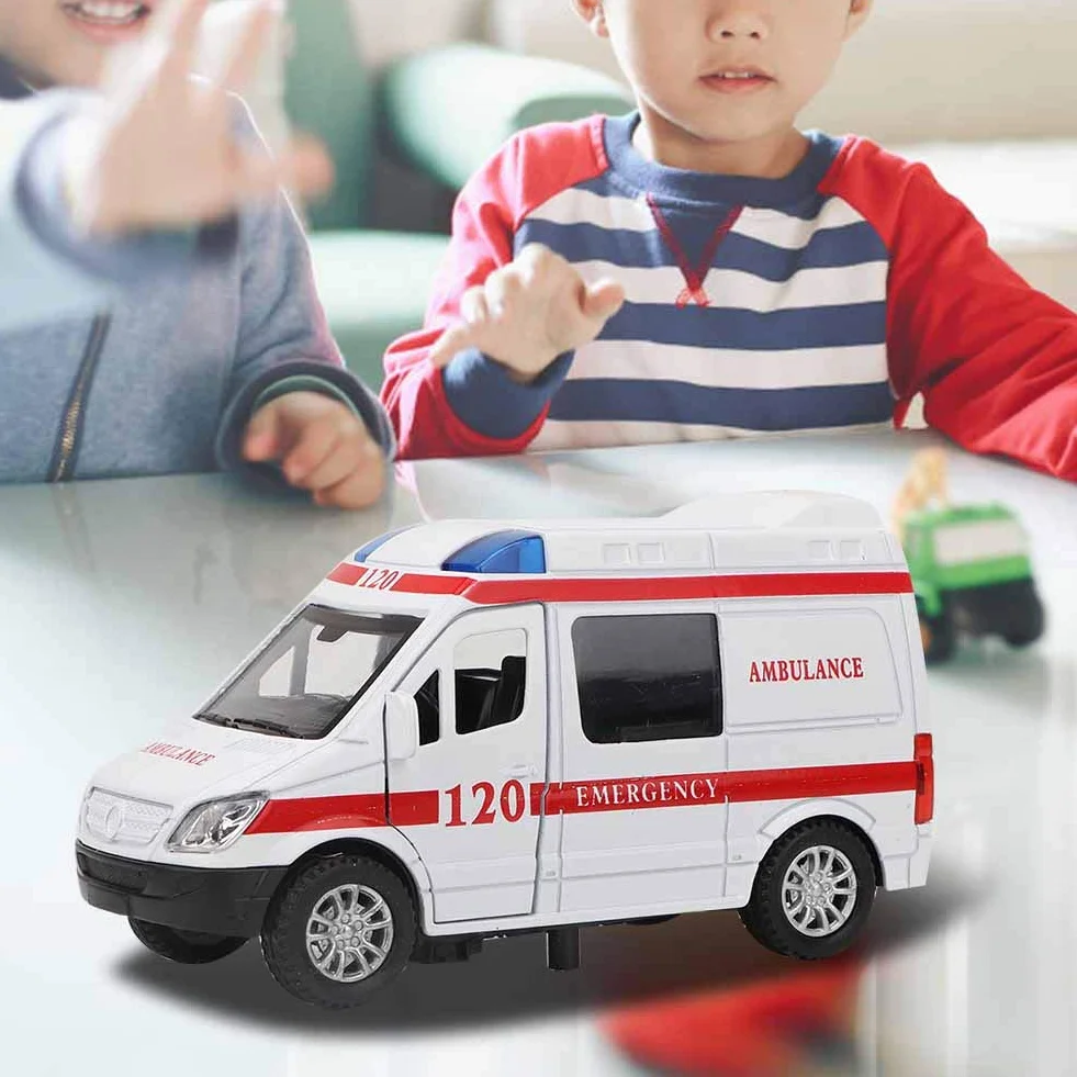 Tnfeeon Coche de Juguete de Ambulancia de Aleación a Escala 1:32, Efectos de Sonido de Luz Interactivos Mejoran Las Habilidades de Coordinación, Construcción Robusta con Bordes Lisos, Ideal para el