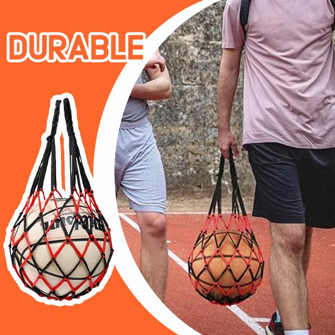 Bolsa para Balón, Red para Balones de Fútbol, con 2 Agujas Inflables, para Baloncesto, Voleibol (rojo negro)