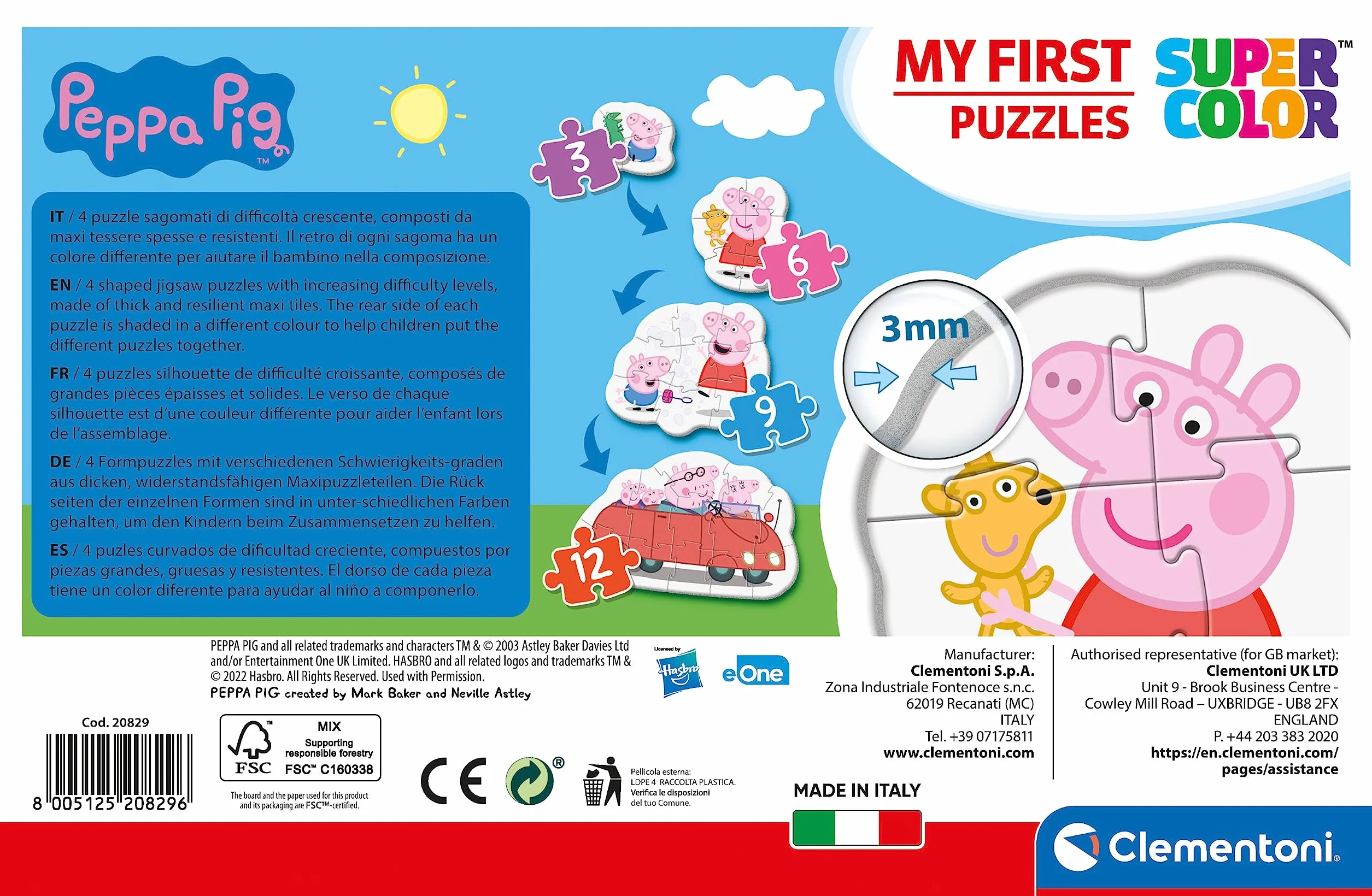 Clementoni- - My First Puzzles Set de 3-6-9-12 Piezas Peppa Pig- Progresivo (20829)