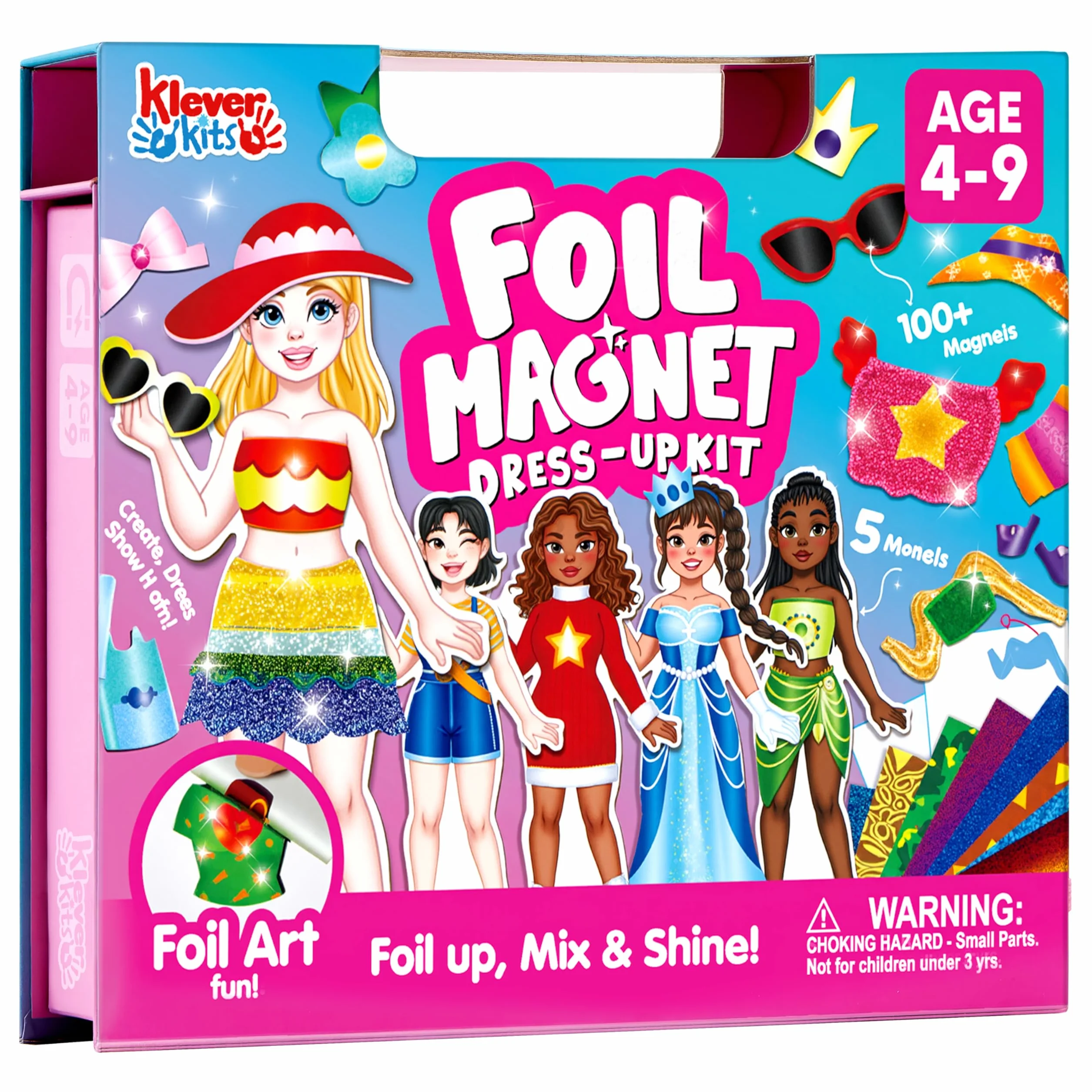 Klever Kits Muñecas magnéticas de vestir para niñas a partir de 4 años, juego de estilo de lujo con 5 muñecas de princesa, más de 60 trajes magnéticos y accesorios de aluminio, libro de actividades
