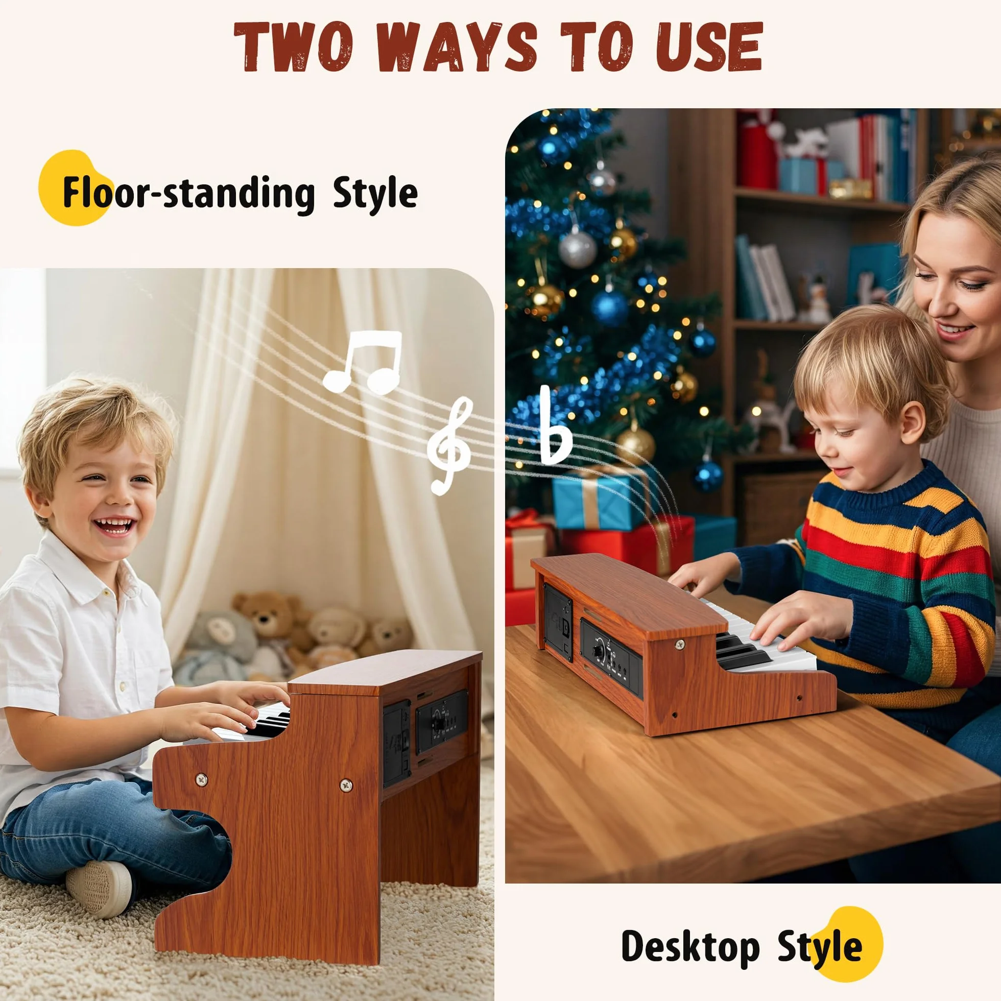 CAHAYA Piano Infantil de 25 Teclas - Piano Eléctrico para Niños de Madera con Partituras de Pianos y Pegatinas Indicadoras de Notas El Regalo Ideal para Jóvenes Músicos