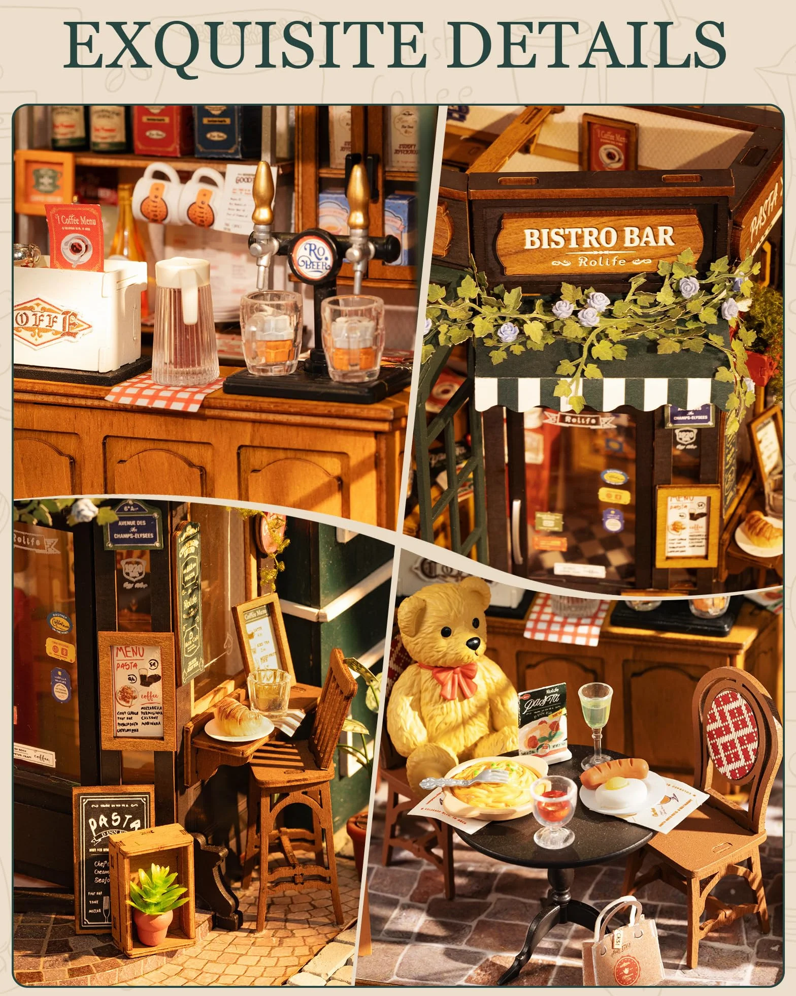 Rolife DIY Casa Miniatura Kit Bistro Bar - Kits de Maquetas para Adultos, Rolife Maquetas, Casas Miniaturas para Montar, Decoración para Casa Pequeña, Escritorio y Estante de Libros