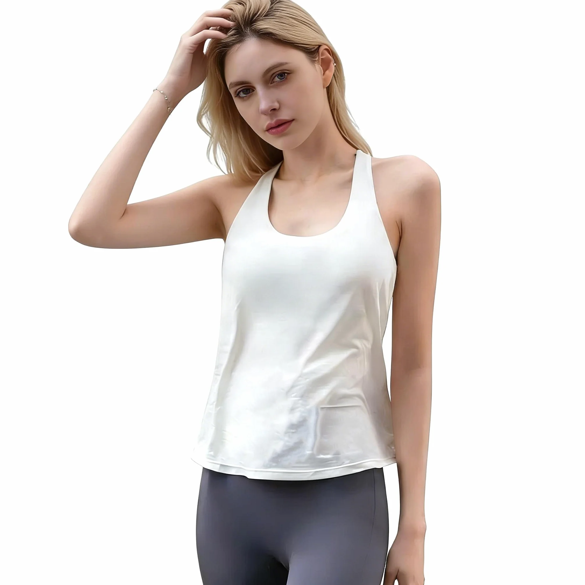 MGGMOKAY Top Yoga Mujer Espalda Descubierta Sujetador Integrado 2 en 1 Camiseta Deportiva