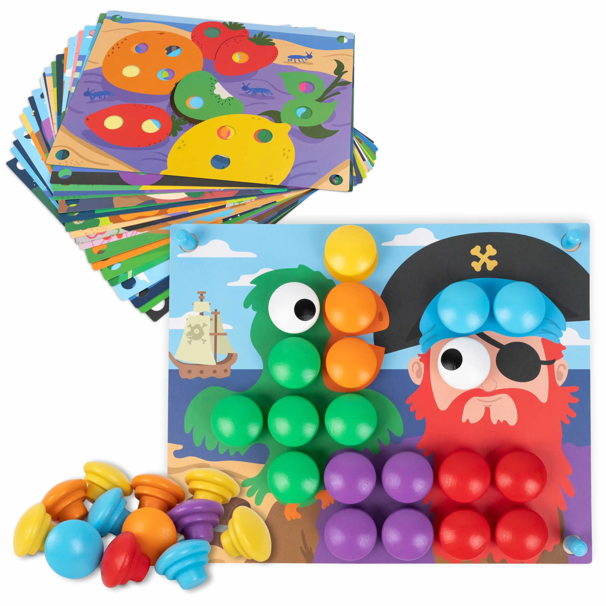 BONNYCO Puzzle Madera 50 Plantillas 32 Botones Mosaico Infantil Motricidad Fina Rompecabezas Juguetes Niños 2 Años Juegos Educativos Montessori