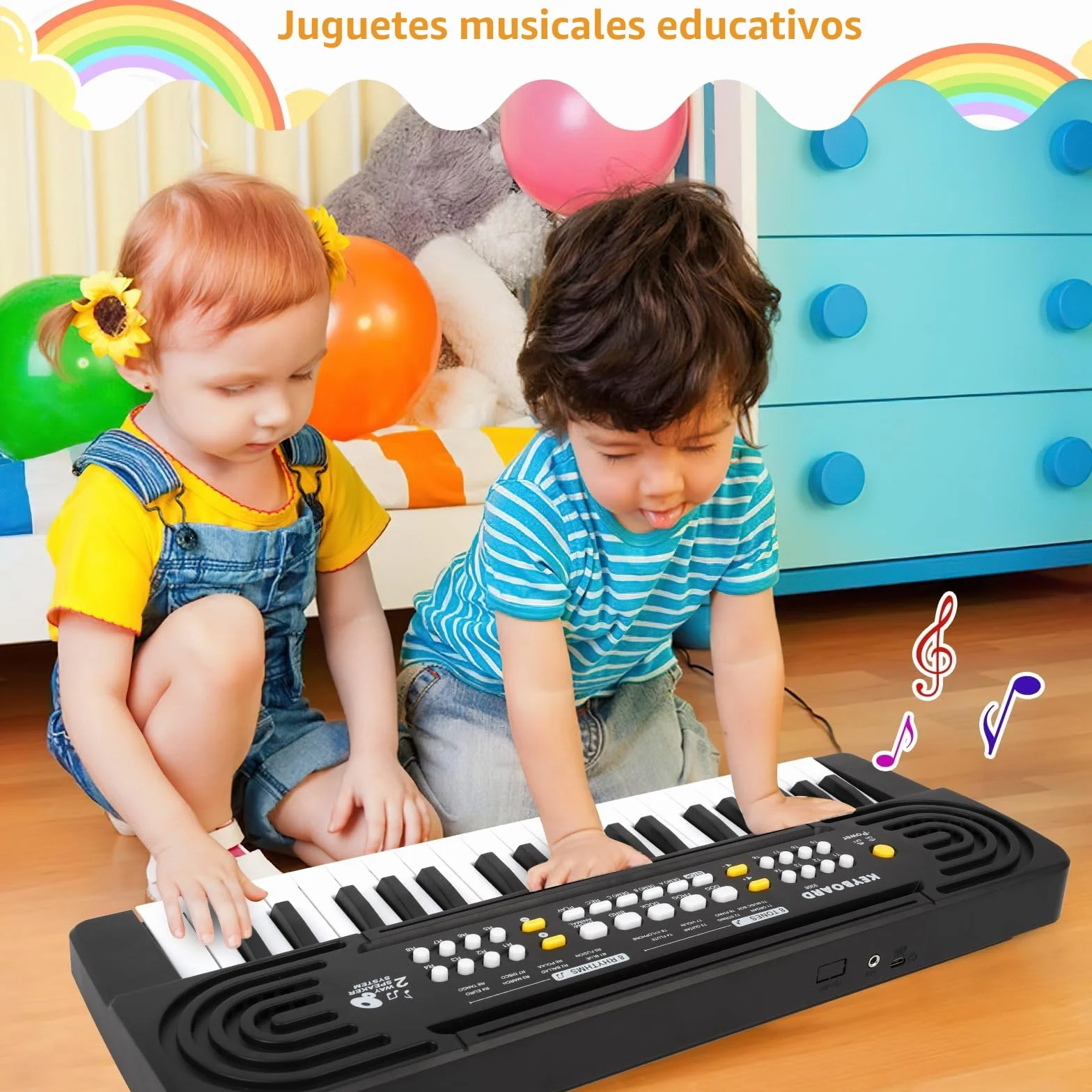 Piano Electrico Infantil con Micrófono, 37 Teclas Multifunción Piano para Niños, Organo Electronico Portátiles Calidad de Sonido HD, Doble Alimentación, Educativa Musical Regalo 3+ Años