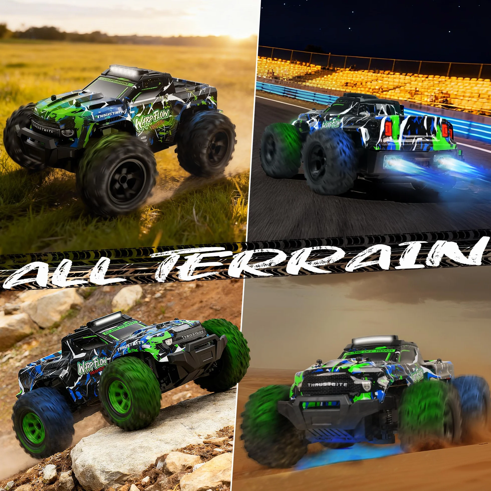 BAZADER Coche Teledirigido Coche RC - 1:18 Coches teledirigidos con Luces Led, 25 Km/H Remote Control Car con Pulverizador 2,4 GHz Todoterreno 2 Baterías Recargables 60min Play, para NiñOs Y Adultos