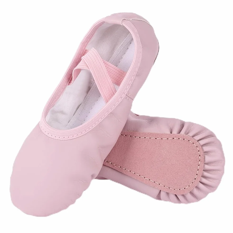 Zapatillas Ballet Niña, Zapatos de Danza Cuero Rosa, Suela de Cuero