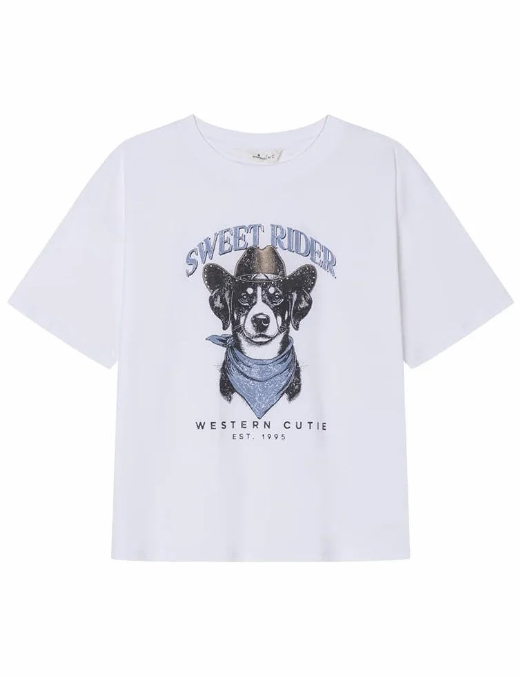 SPRINGFIELD Dog Graphic Short Sleeve T-Shirt for Women