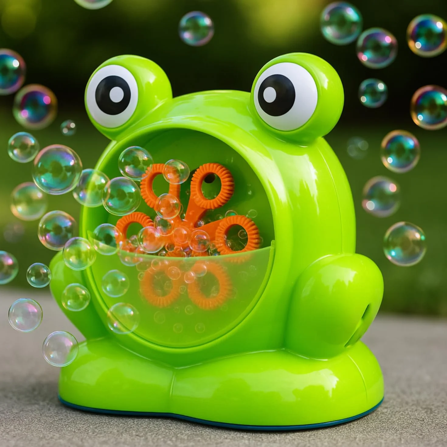 BEPER Máquina de Burbujas para Niños – Forma de Animal (Hipopótamo o Rana) – Funcionamiento Continuo – 56 ml de Líquido Incluido, Pilas No Incluidas