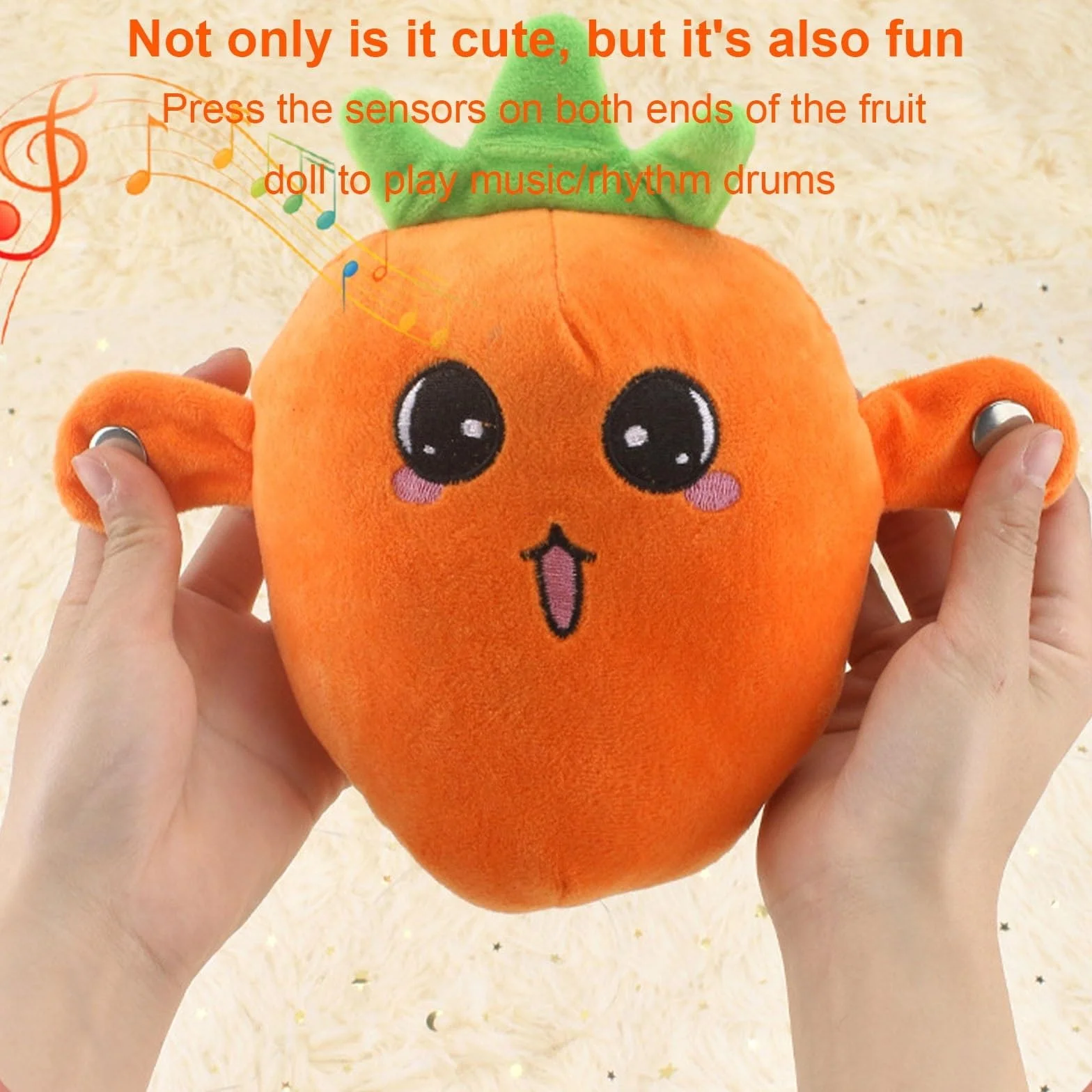 Muñeca Interactiva con Sensor Musical, Muñeca de Peluche en Forma de Fruta con Interacción Feliz Sensible al Tacto y Sonido Enriquecido, 3 Modos, Peluche de Latido con Sensor de Fruta(Yellow)