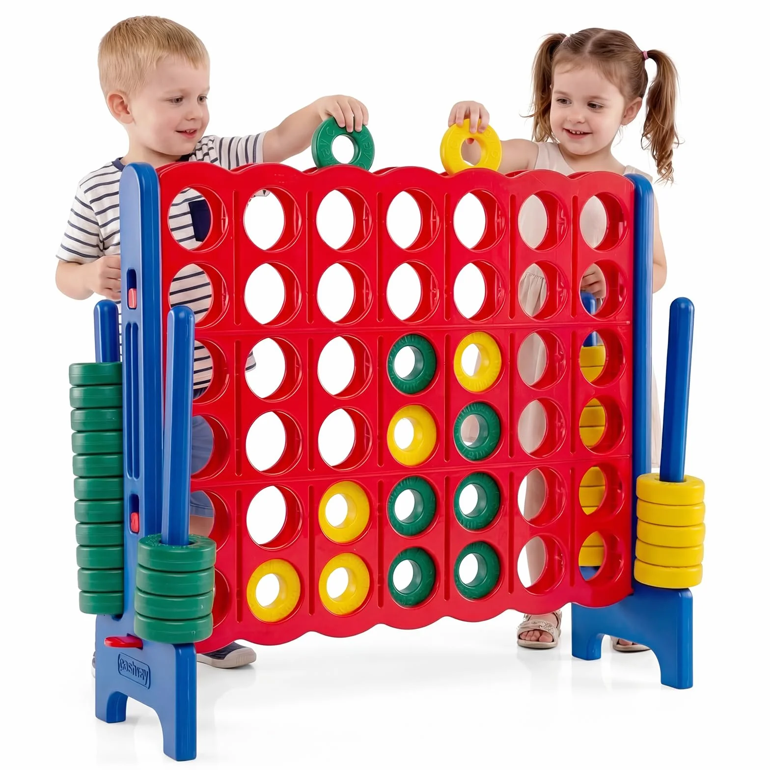 COSTWAY Juego de Match Juego de Aritmético y Educación con 42 Anillos Gigantes y Controles Deslizantes para Niños y Adultos (Azul y Rojo)