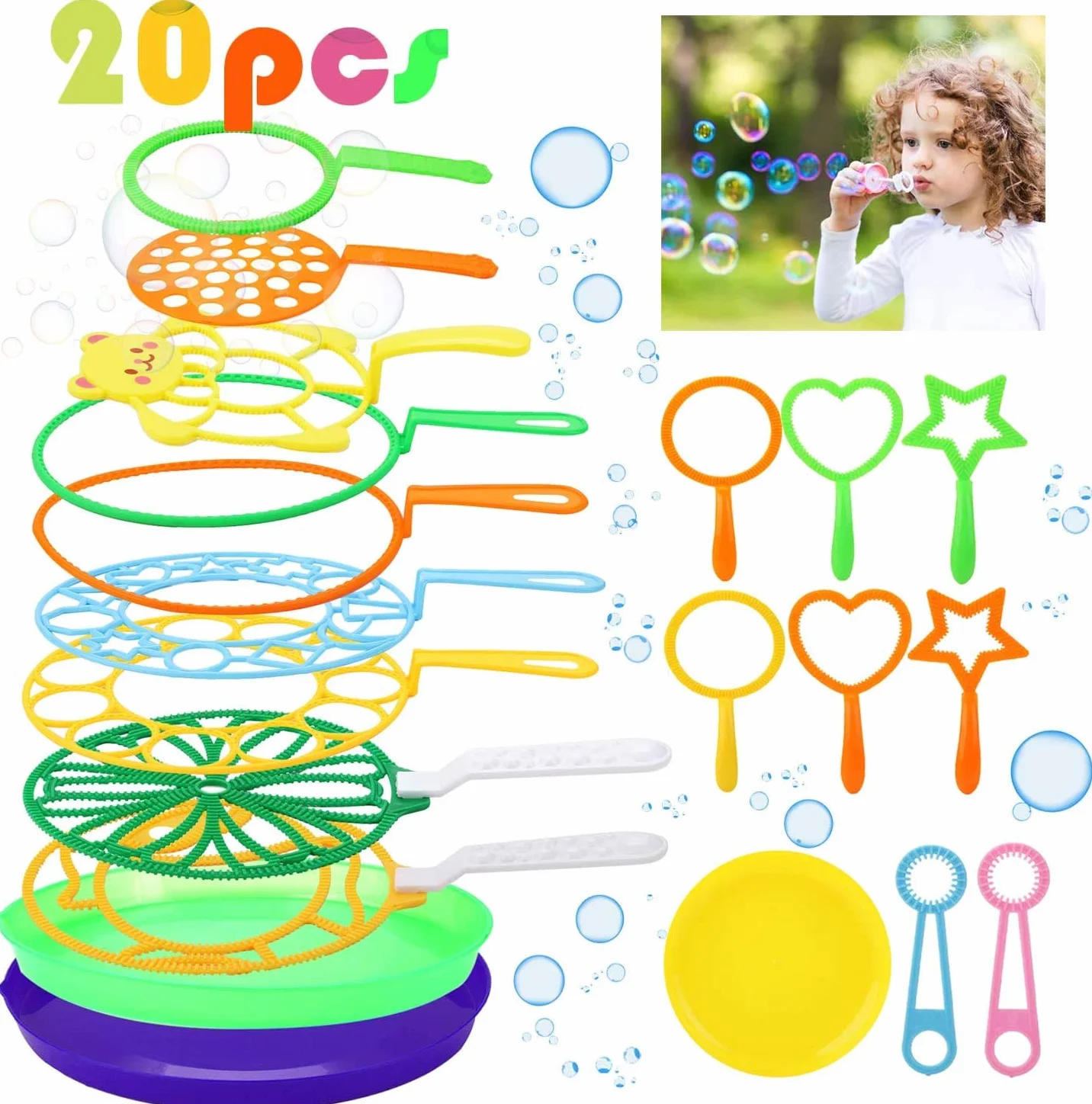 Joyibay Maquina de Burbujas, Burbujas de Jabón Kit de Varita de Burbujas Creativo Bubbles Maker para Juegos al Aire Libre en Interiores y Fiestas de Cumpleaños（20PCS）