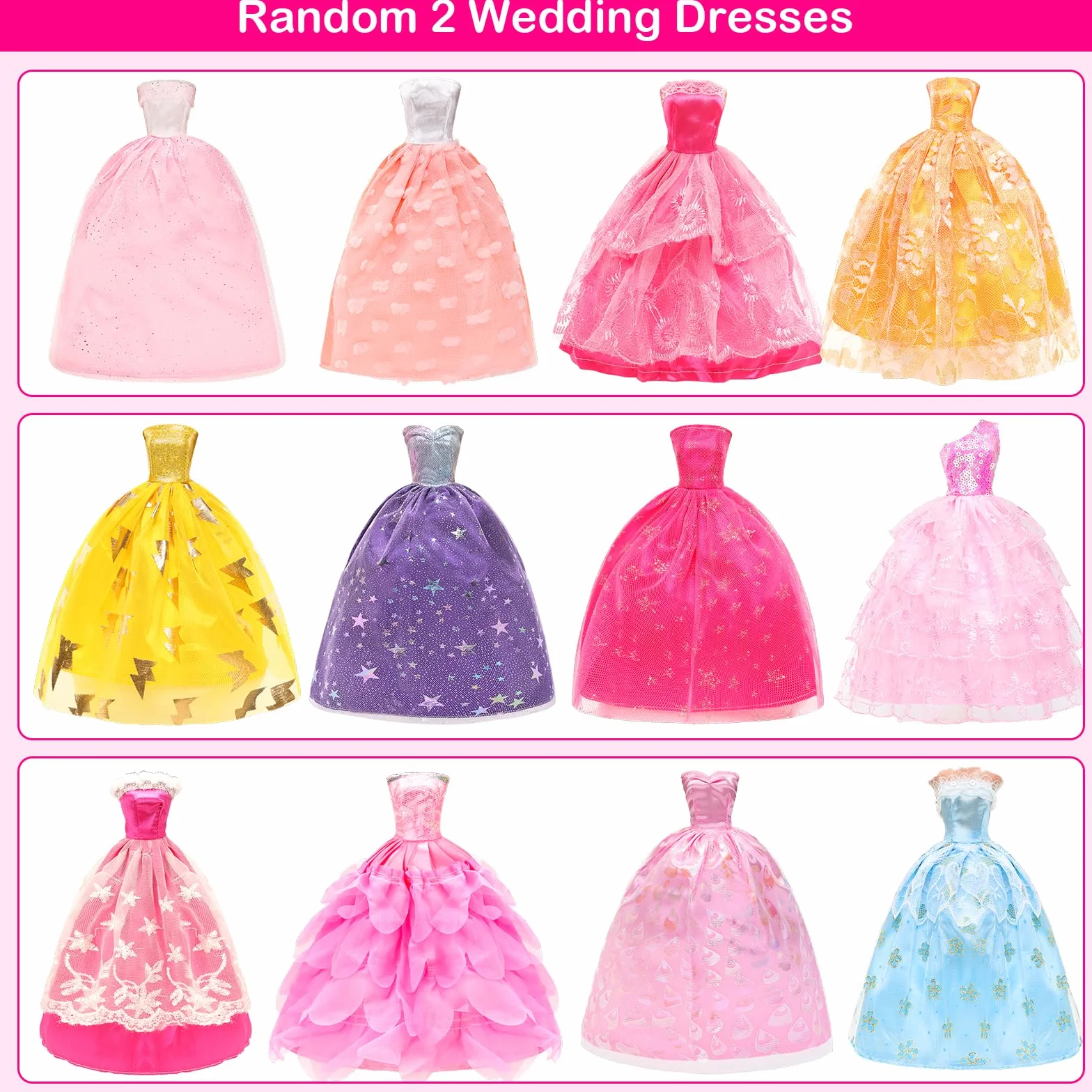 58 Piezas para Muñecas De 11,5 Pulgadas Y 30 Centímetros: 2 Vestidos De Novia + 2 Ropas + 2 Pantalones + 2 Trajes de baño + 12 Vestidos De Moda + 10 PCS (20) Zapatos + 18 Accesorios