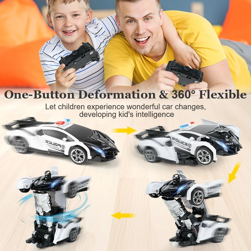 HOTUT 2 in 1 Robot RC Car,2.4GHz Transform Juguete Coche Teledirigido,Coche de Policía Teledirigido,con LED,Batería Recargable,Radiocontrol Coche de Juguete Teledirigido Niños Niñas 3-10 Años