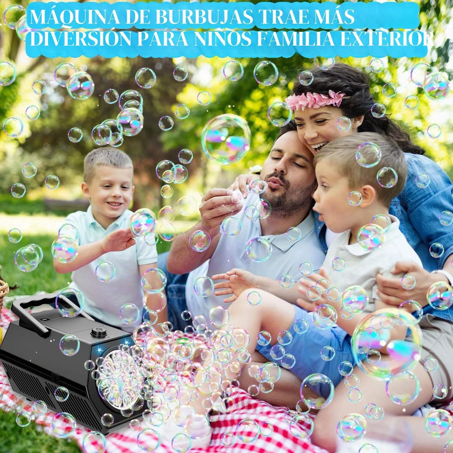 Maquina Burbujas, Más de 18.000 Burbujas por Minuto, Bubble Machine Automatico, Portátil Maquina de Burbujas para Niños, Juguetes Cumpleaños Invitados niños Fiestas Boda Exteriores (Negro)