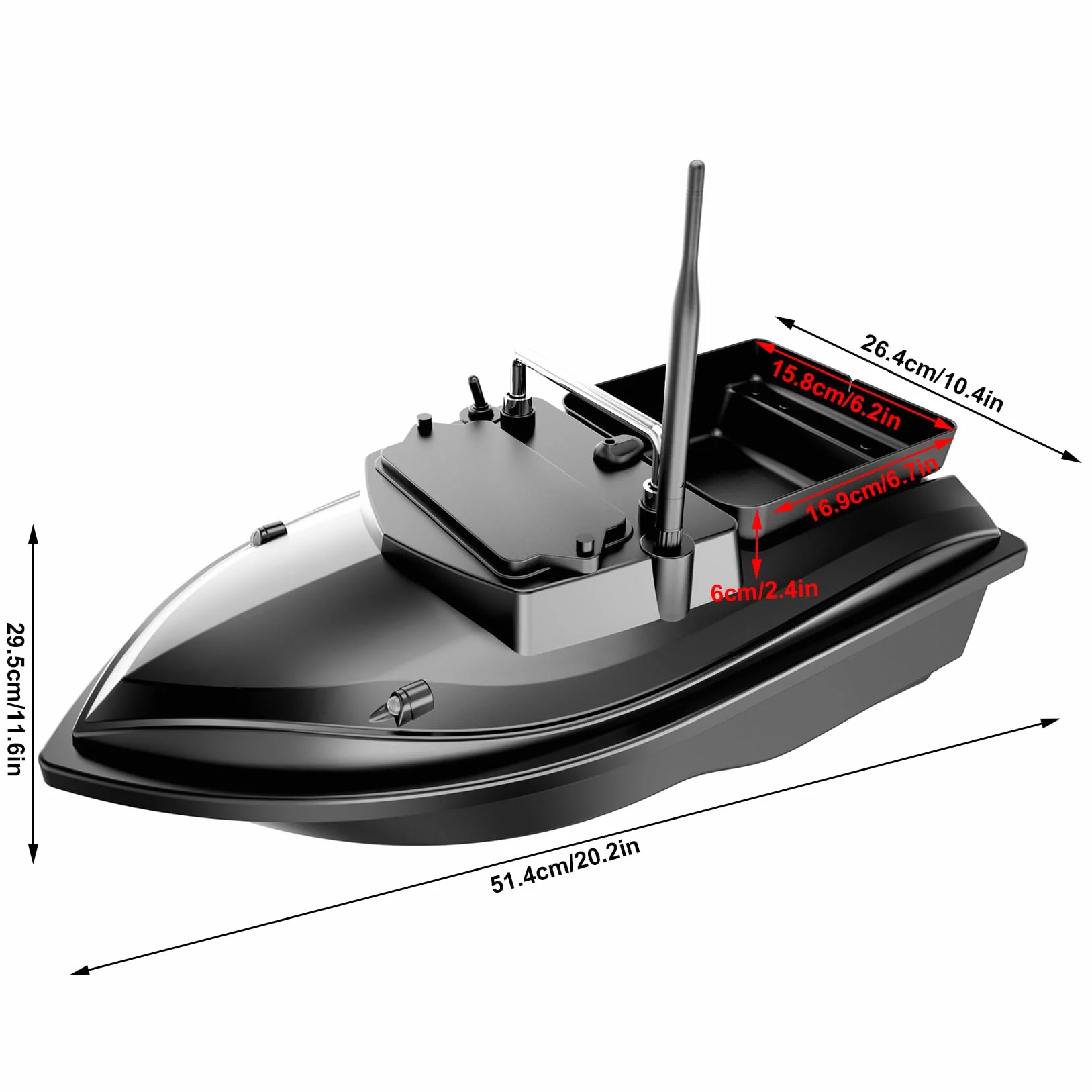 Bote de Pesca 500 m, Barco de Pesca RC, 2 kg, Carga con Bolso, Dispositivo alimentador de Peces, 500 m, Distancia de 2 kg, Cebo, Carga, Mando a Distancia, Barco (Verde) (Negro)