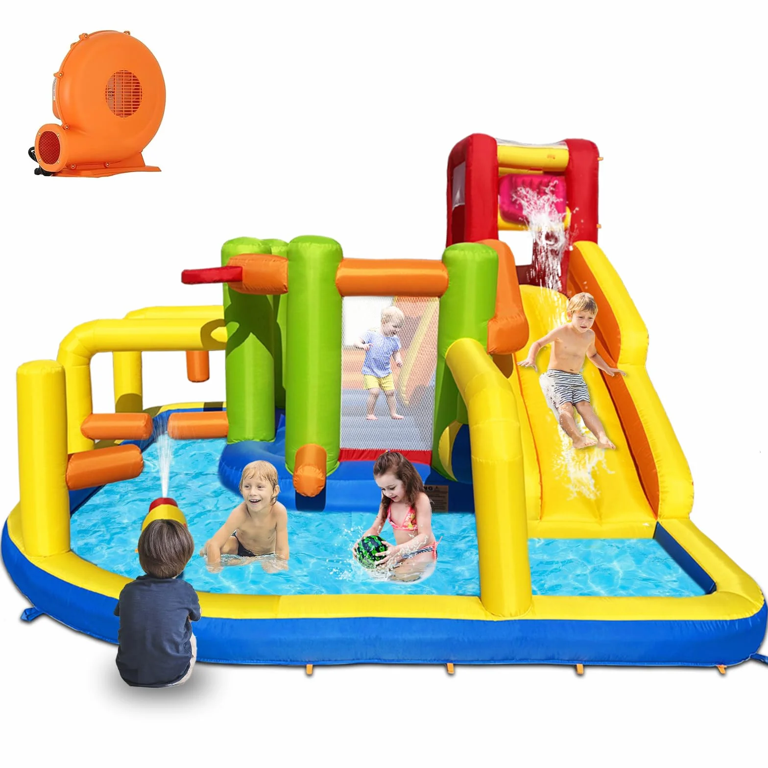 Baralir Castillo Hinchable XXL con tobogán acuático y soplador – Ideal para jardín, casa de Juegos niños al Aire Libre, Experiencia Segura en el Patio de recreo