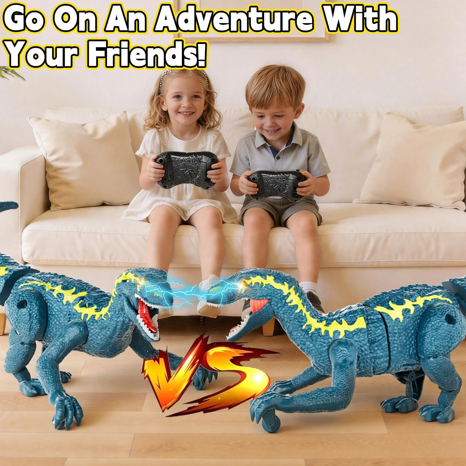 Dinosaurio Teledirigido para Niños 3+, RC Dinosaurio Caminante Recargable 2,4 GHz con Ojos 3D y 3 Sonidos, Juguete Animal Prehistórico Interactivo para Niños y Niñas 3+ (Azul)