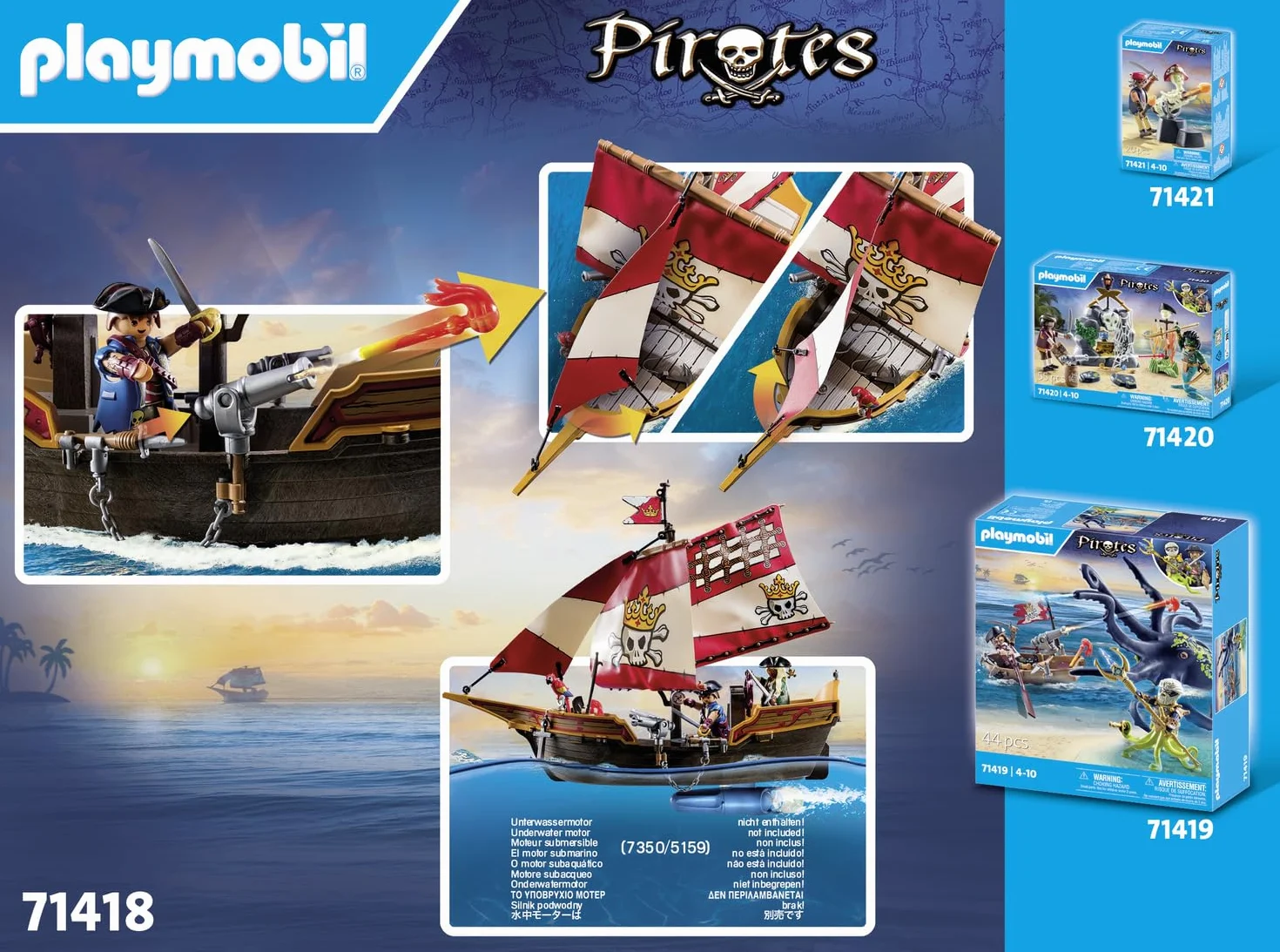 PLAYMOBIL Pirates 71418 Barco Pirata, Aventuras en Alta Mar, Juguetes para niños a Partir de 4 años