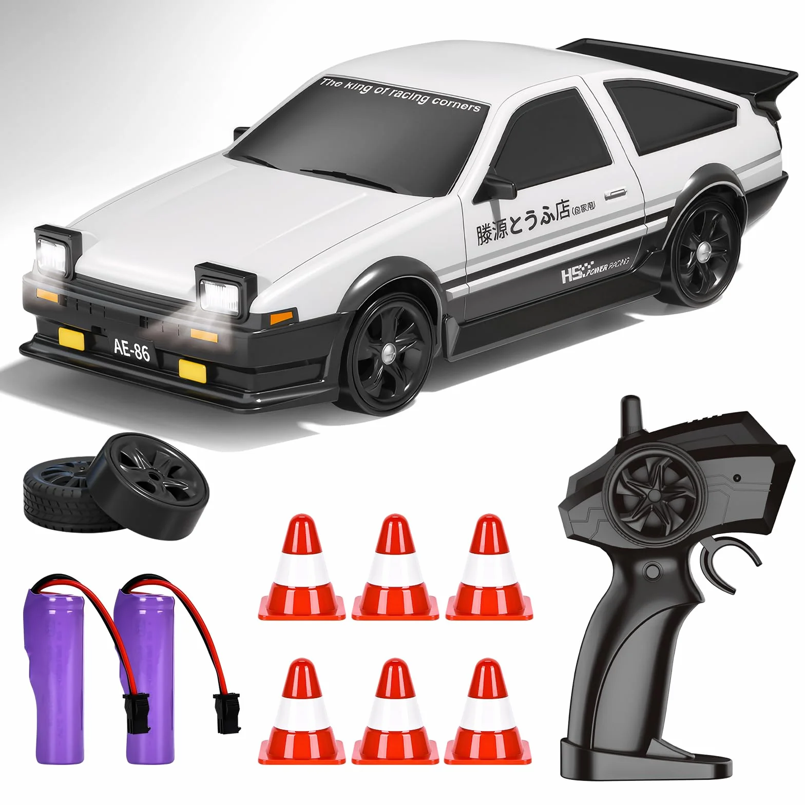 BuzzoXerex Coche Teledirigido Drift, 1:24 Drift RC Car, 18km/h 4WD Mini Car Teledirigido con Kit Barricada, Luces LED, Radiocontrol Coche de Juguete para Adultos y Niños Mayores de 6 Años (Blanco)