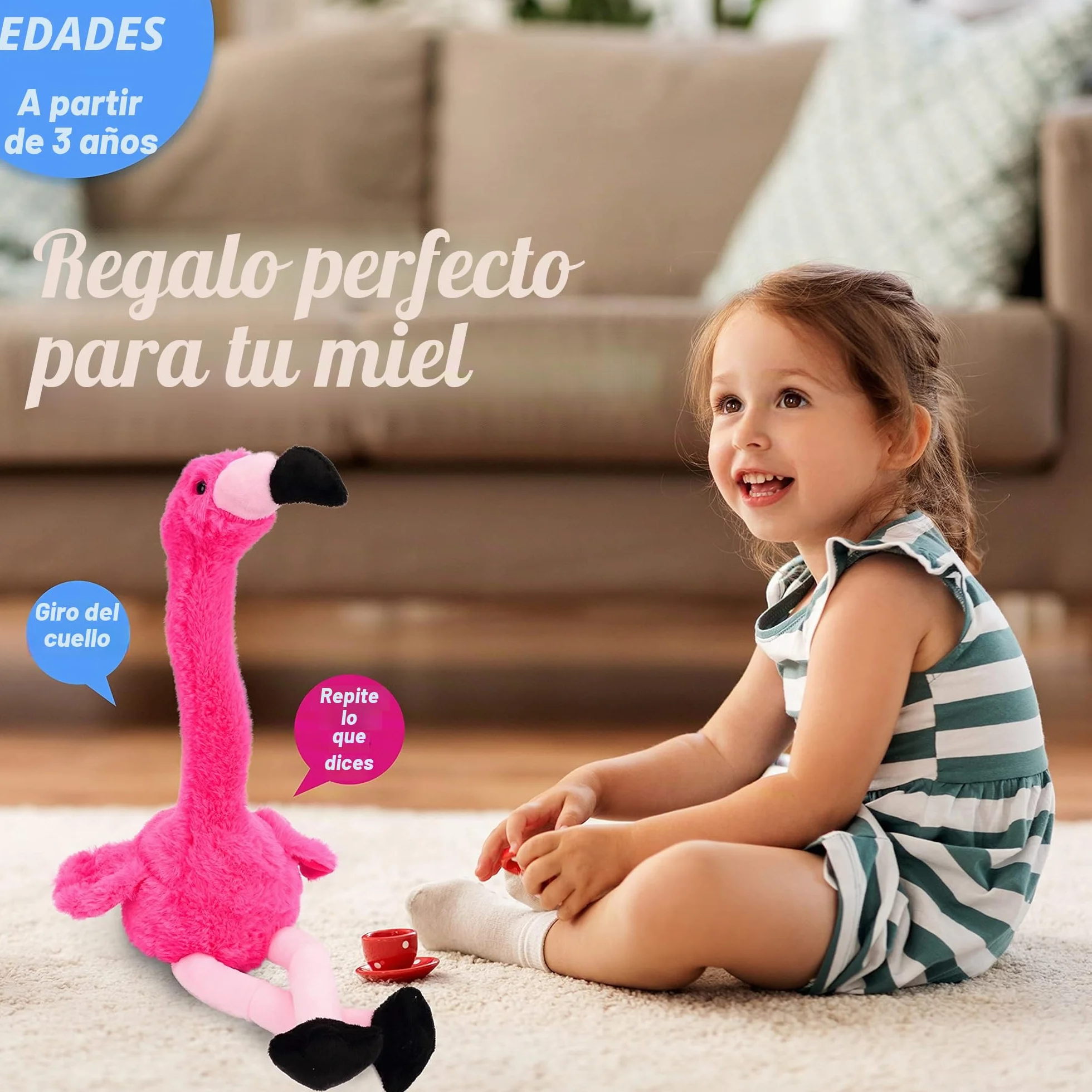 Hopearl Flamenco Hablando Repite lo Que Dices Juguete eléctrico Interactivo Animado Peluche Amigo Regalo para niños pequeños Cumpleaños Festival Vacaciones Rosa 33 cm