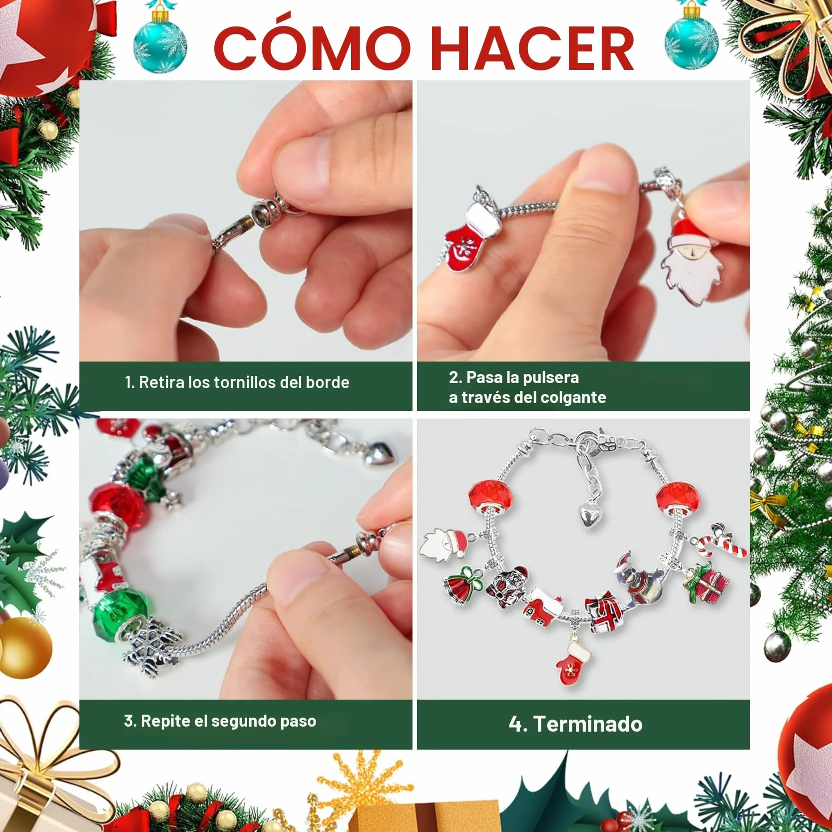 Adwenskalenda 2025 - Calendario de Navidad para niños, joyas para niñas, con 24 manualidades, pulsera, kit de Navidad, calendario de cuenta regresiva para adolescentes, niñas, 6, 7